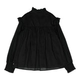 Chloe' Camicia Manica Lunga Tinta Unita Con Rouches  Nero Per Bambina