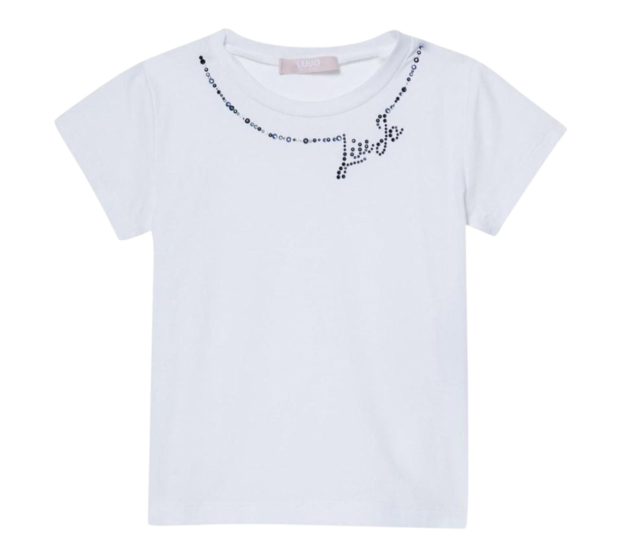 Liu Jo T-Shirt Girocollo Tinta Unita con Brillantini per Neonata KA5040N BIANCO LIU JO 