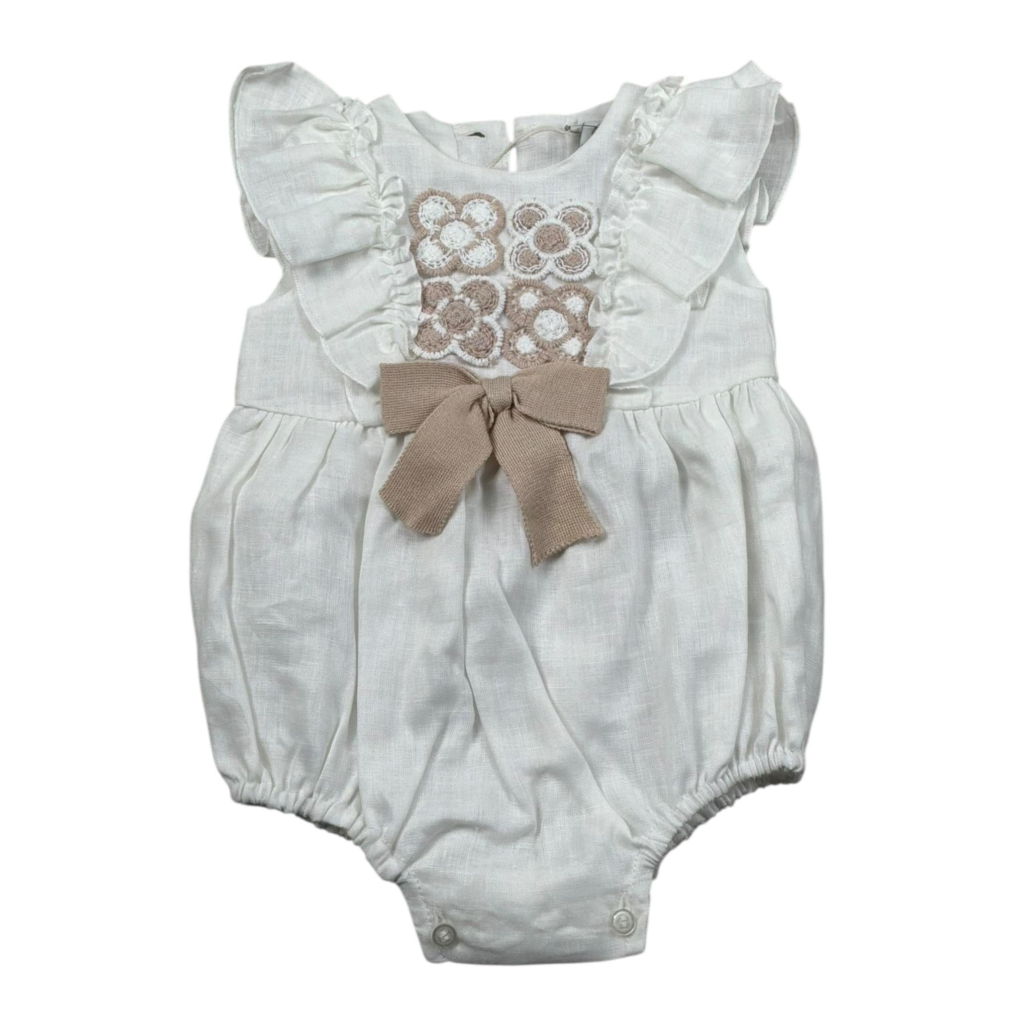 Marlu' Pagliaccetto Mezza Manica Tinta Unita con Ricami per Neonata EB2923 BIANCO MARLU' 