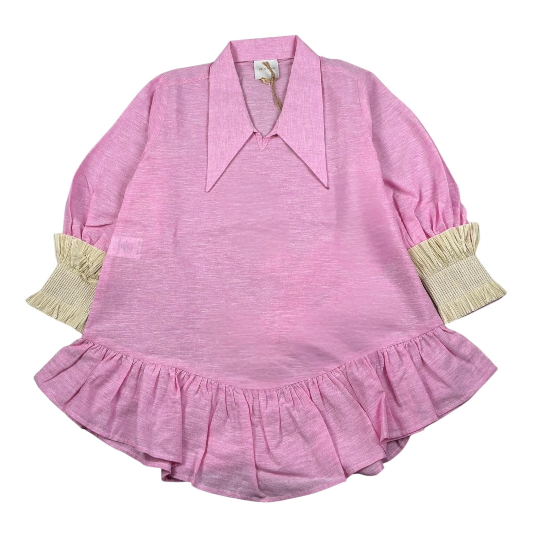 Coco' Et Mama' Abito Manica Lunga Tinta Unita con Polsini In Paglia per Bambina RHEA ROSA COCO' ET MAMA' 