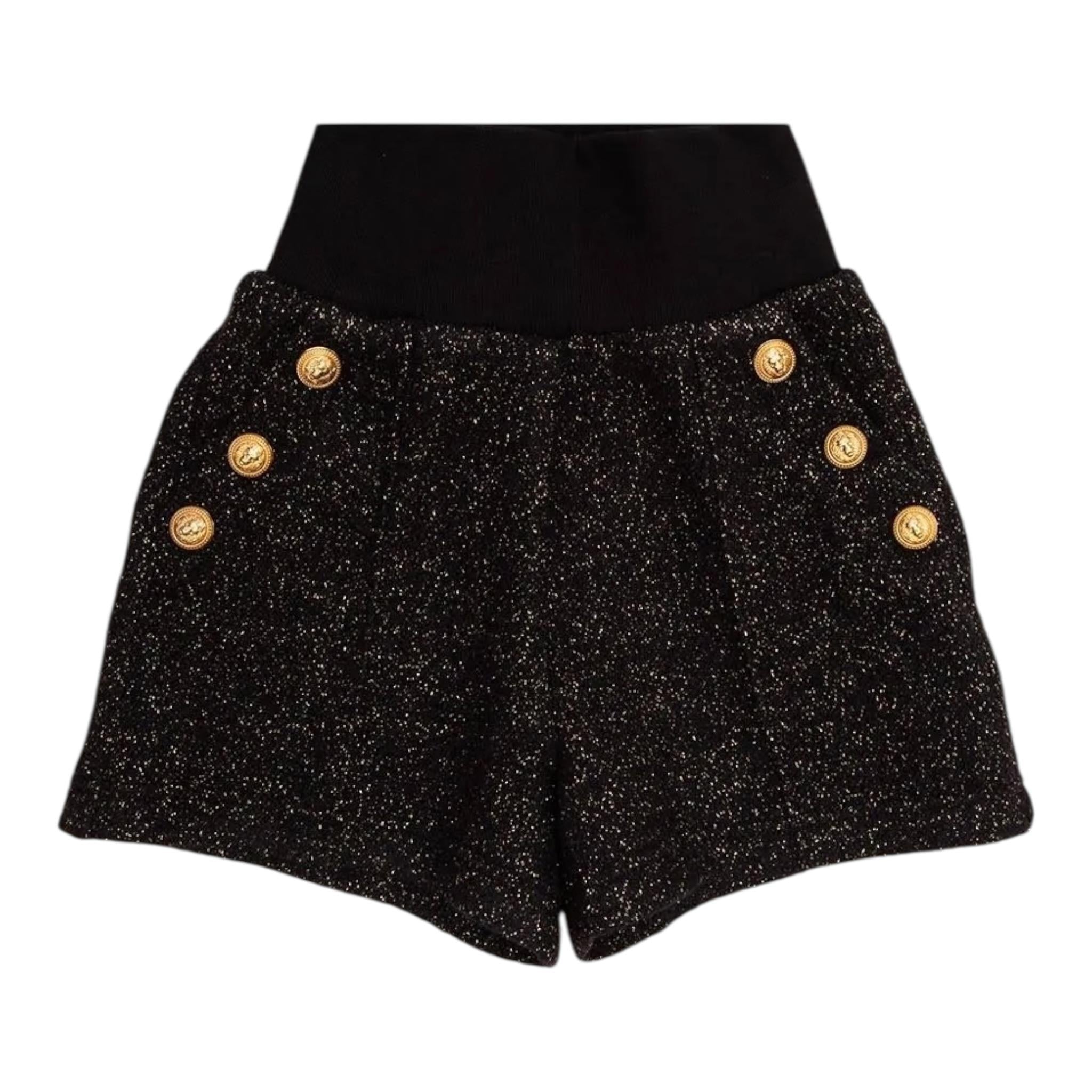 BALMAIN short tinta unita con bottoni in contrasto Nero per Bambina BT6B69 NERO BALMAIN 