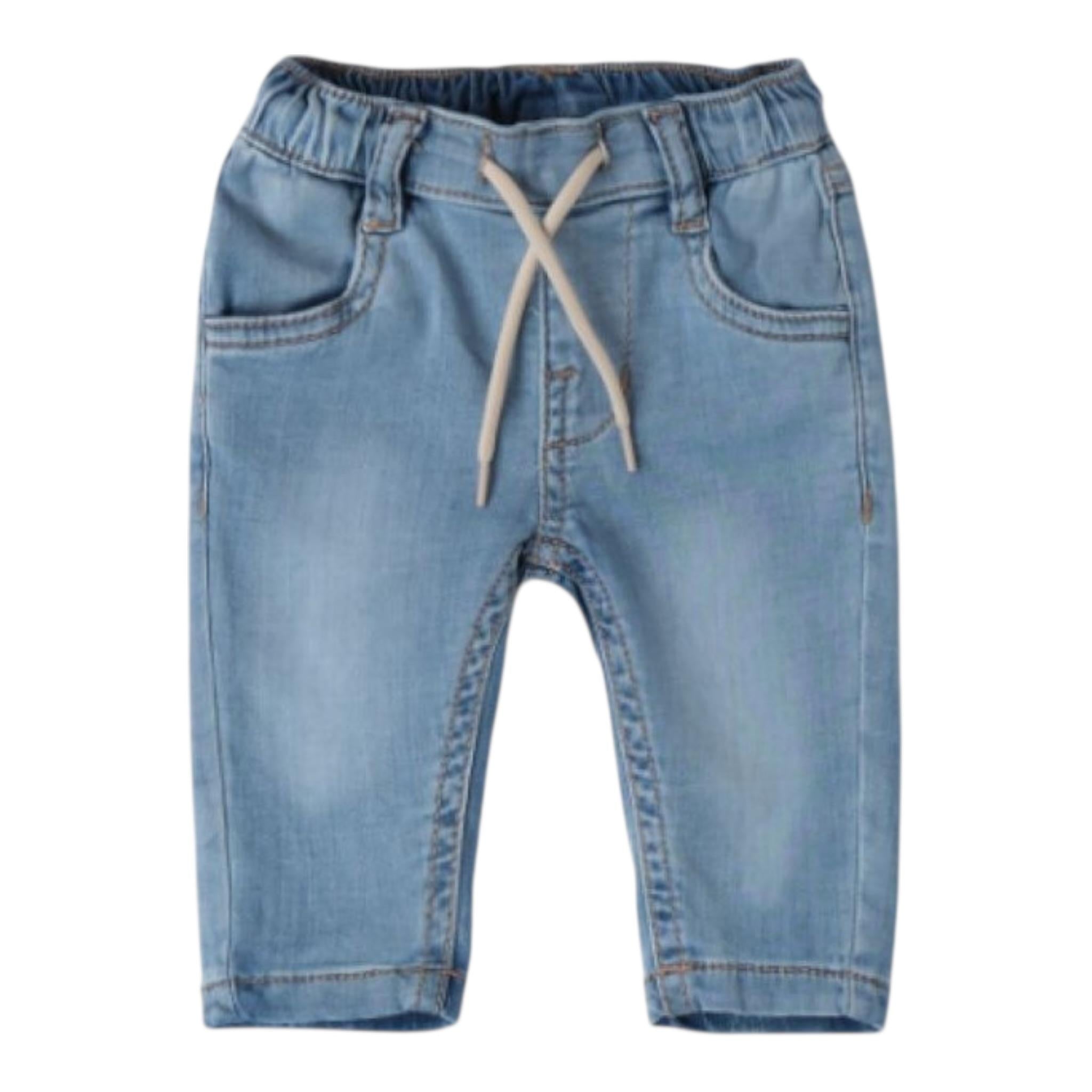 Mini Banda Jeans Tinta Unita con Elastico In Vita per Neonato 3B681 AZZURRO MINI BANDA 
