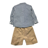 Barcellino Completo 2 Pezzi Camicia-Bermuda Blu/Beige Per Neonato