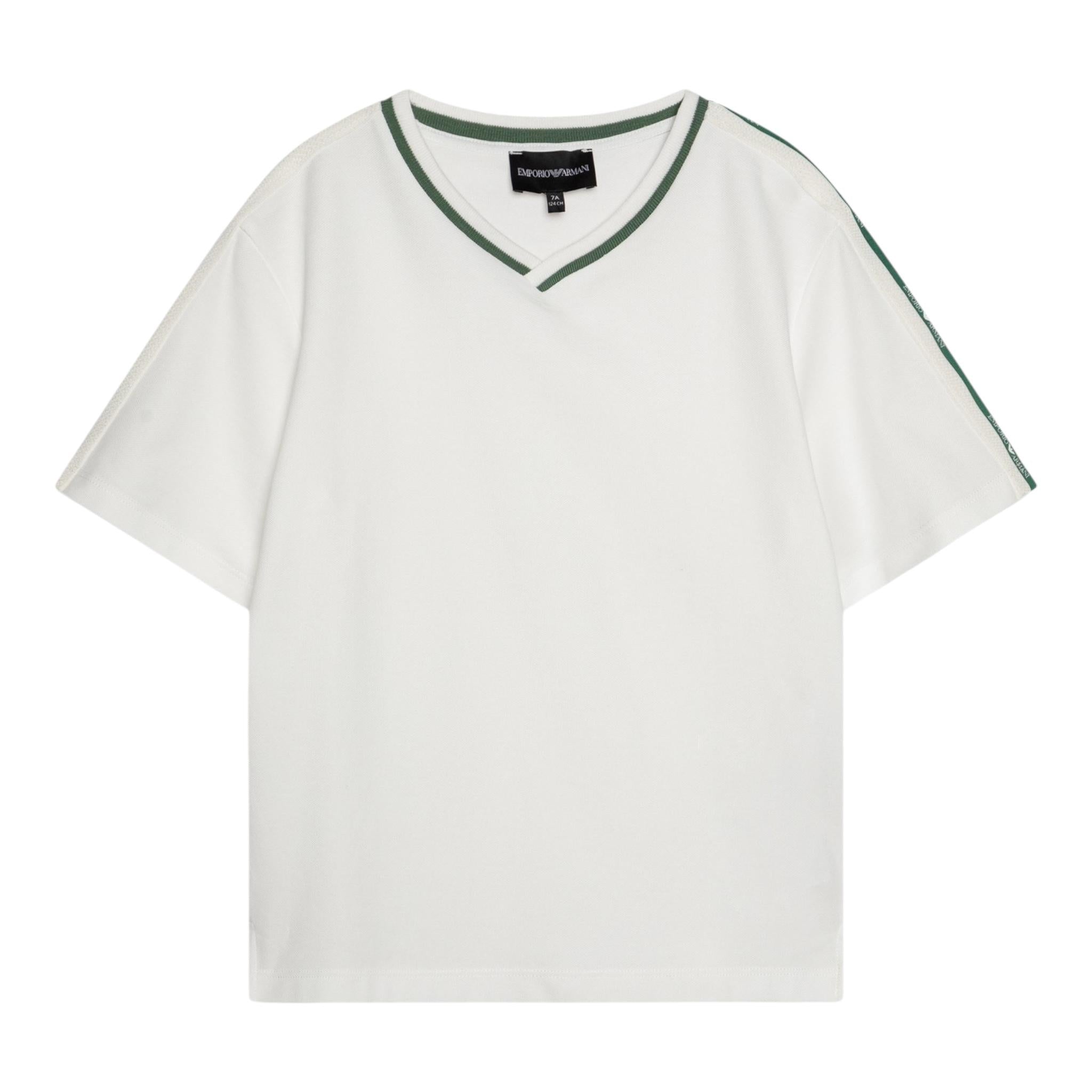 Emporio Armani T-Shirt Scollo A V Tinta Unita con Profili In Contrasto per Bambino EB000154 BIANCO EMPORIO ARMANI 