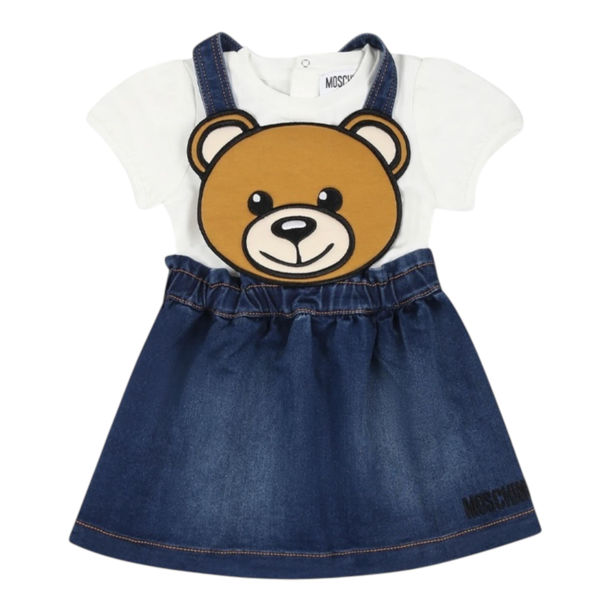 Moschino Completo 2 Pezzi T-Shirt-Salopette In Denim per Neonata MFG01K BIANCO MOSCHINO 