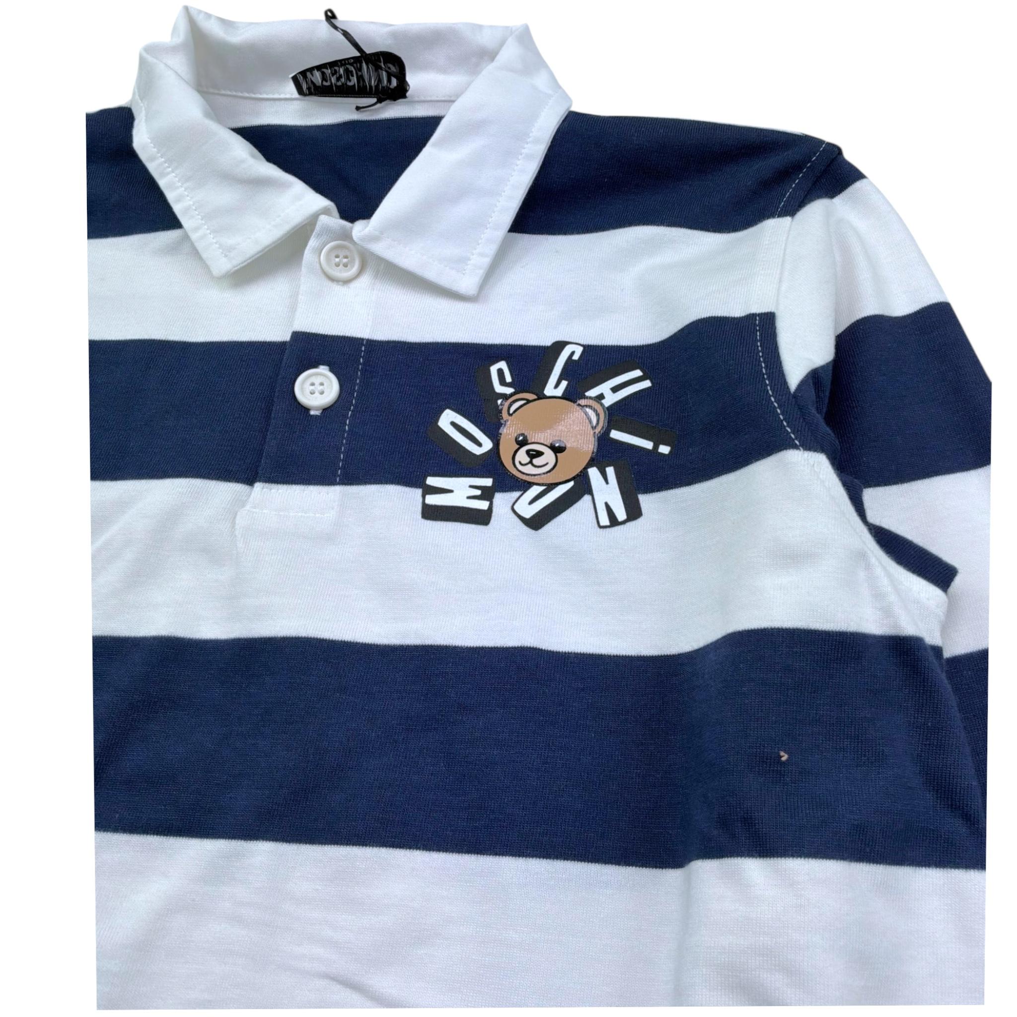 Moschino Polo Manica Lunga Bicolore con Fantasia A Righe per Bambino HUO010 BIANCO/BLU MOSCHINO 