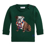 RALPH LAUREN maglia girocollo tinta unita con ricamo cane Verde per Neonato 320951156001 VERDE RALPH LAUREN 