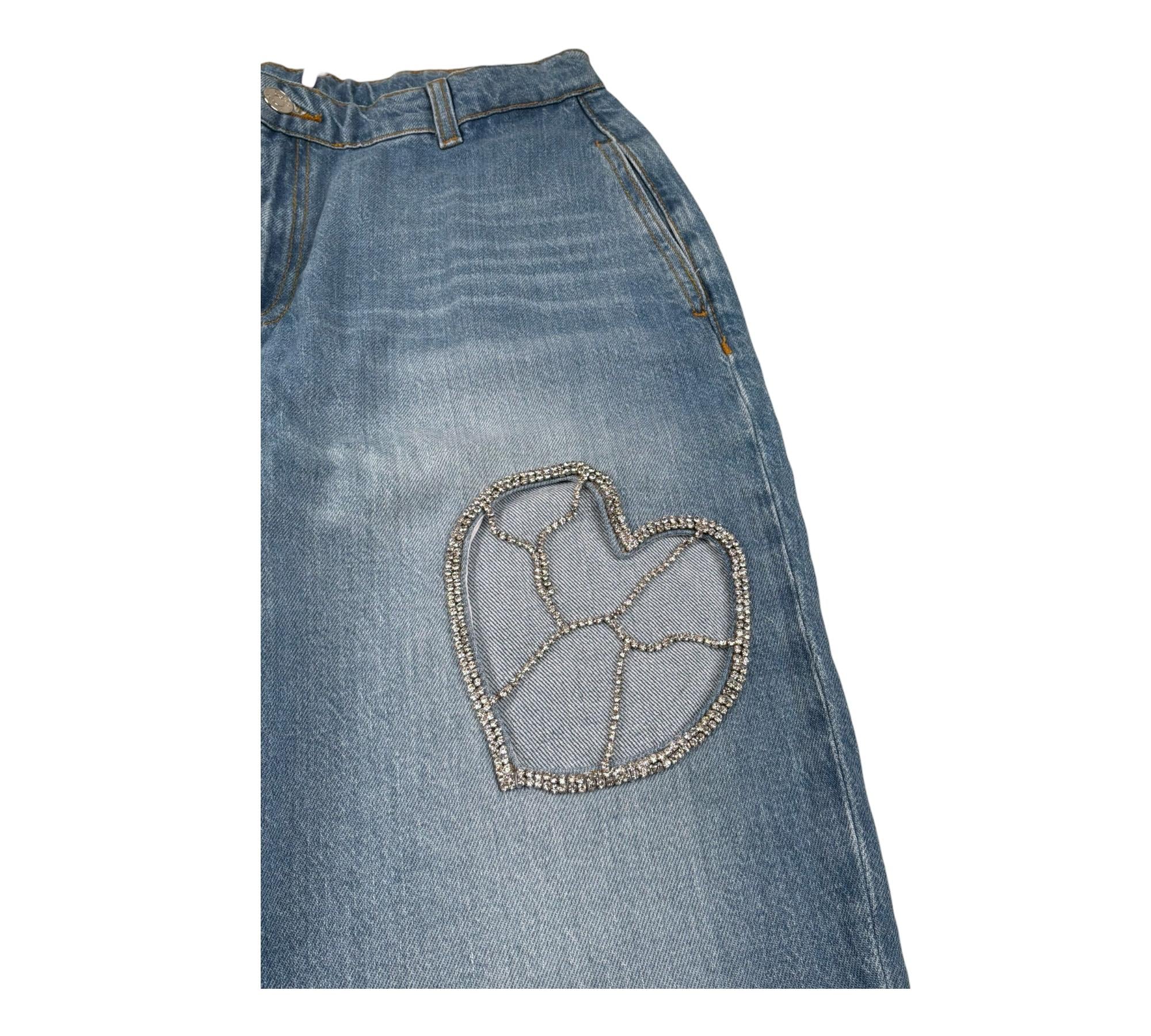 Liu Jo Jeans Tinta Unita con Applicazioni Brillantini per Bambina GA5110XX AZZURRO LIU JO 