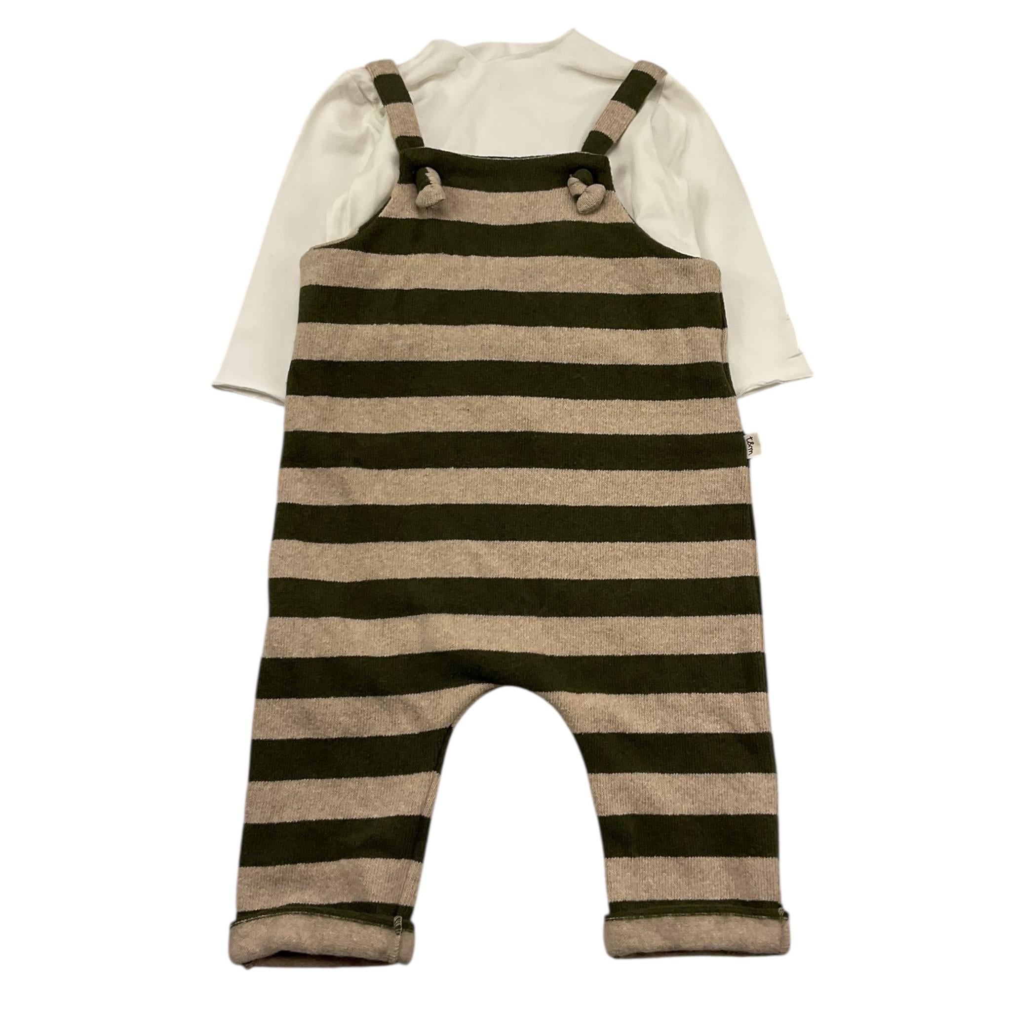 TEDDY E MINOU completo 2 pezzi shirt-salopette fantasia a righe Verde/beige per Neonato I23CP031M1087 VERDE/BEIGE TEDDY E MINOU 