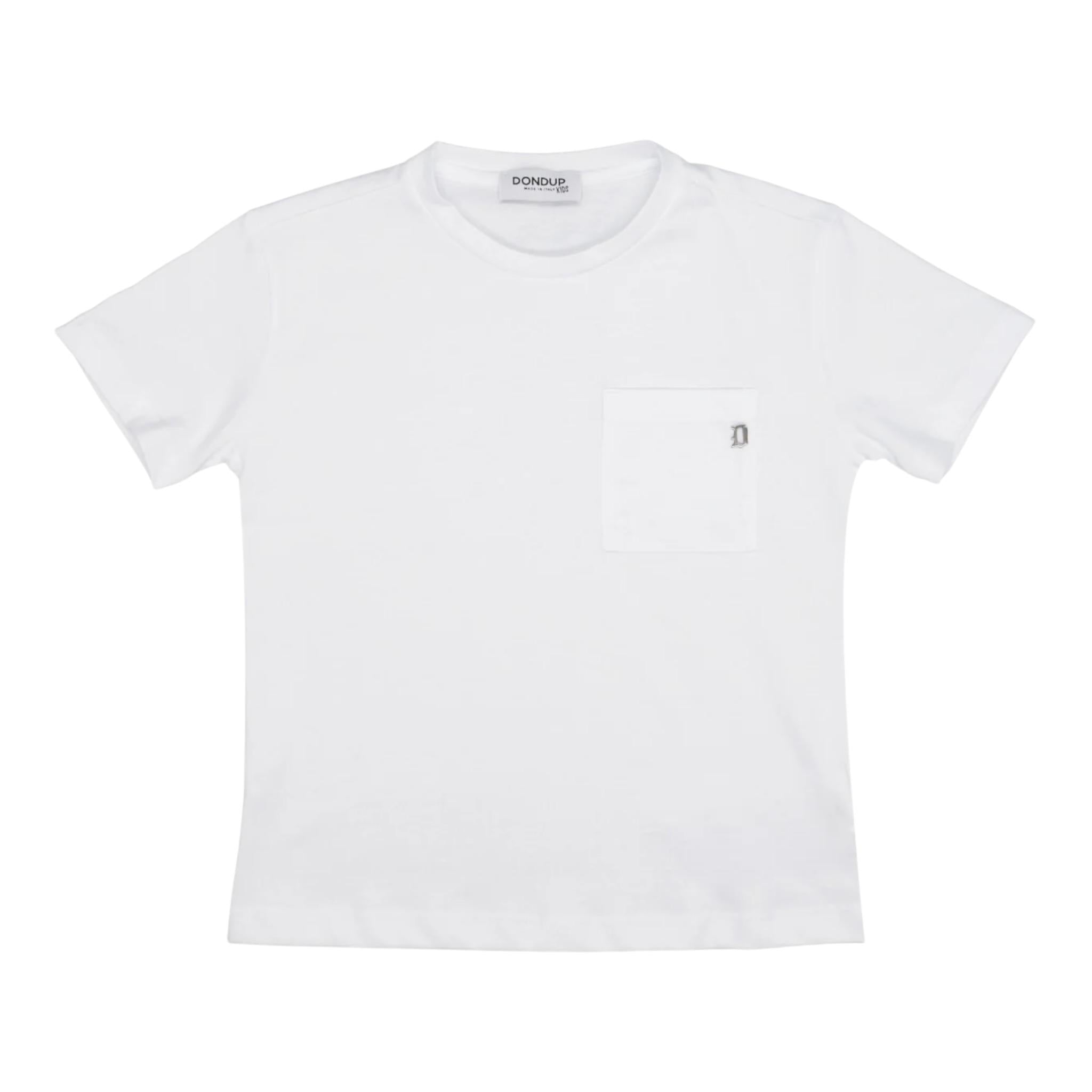 Dondup T-Shirt Girocollo Tinta Unita con Taschino per Bambino DMTS039 BIANCO DONDUP 