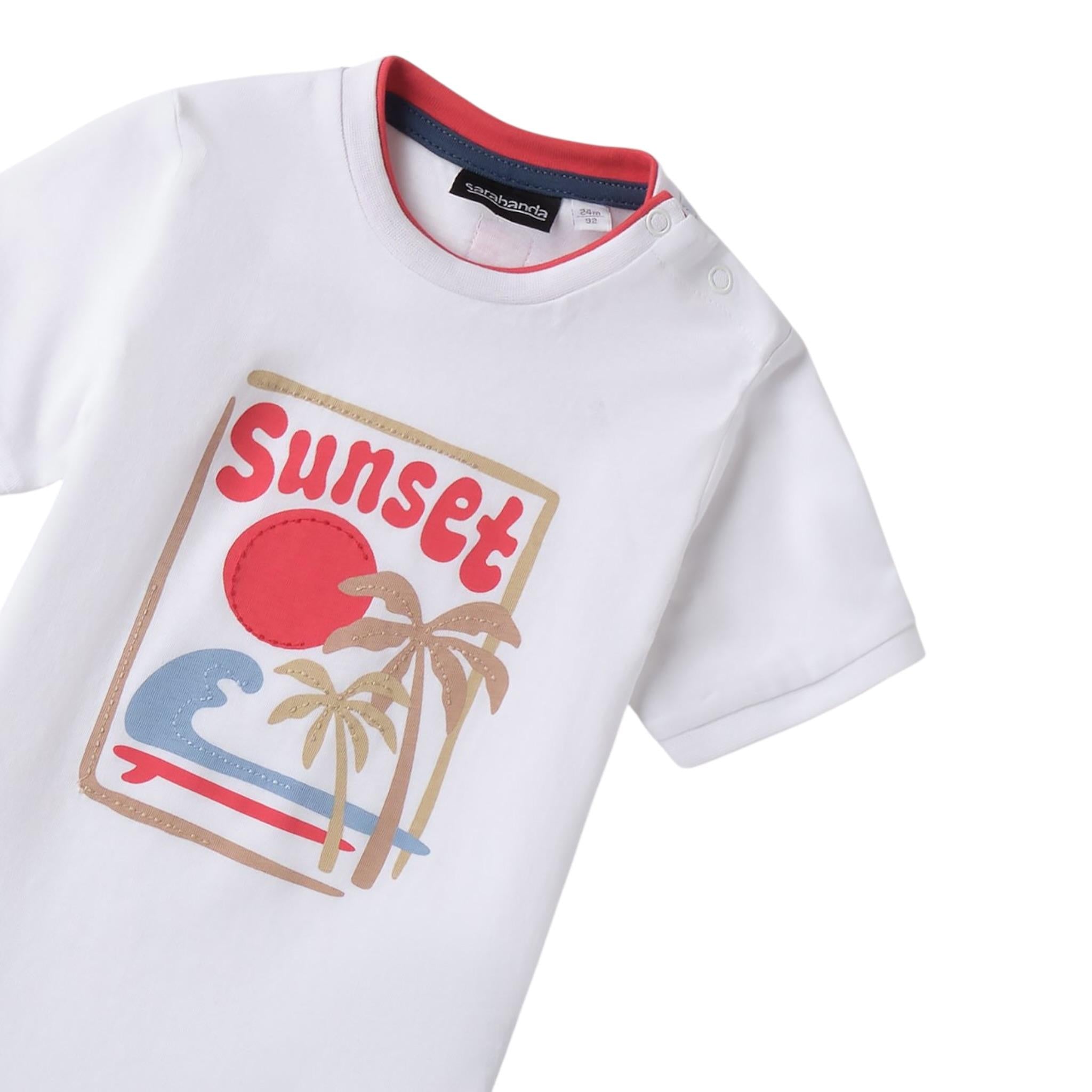 Sarabanda T-Shirt Tinta Unita con Stampa per Bambino 0B144X BIANCO SARABANDA 