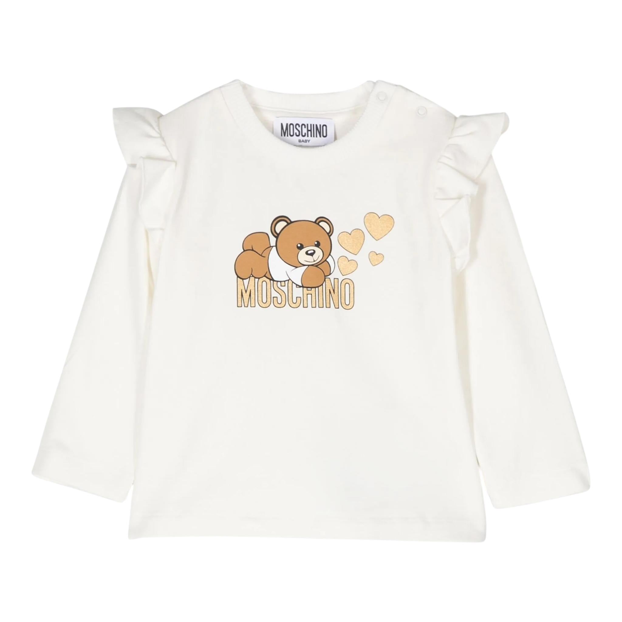 MOSCHINO shirt girocollo tinta unita con stampa in contrasto Panna per Neonata MDO00R PANNA MOSCHINO 