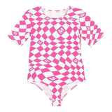 Maison Margiela Zweifarbiger Rundhals-Body mit Rautenmuster Weiß/Fuchsia Für Mädchen