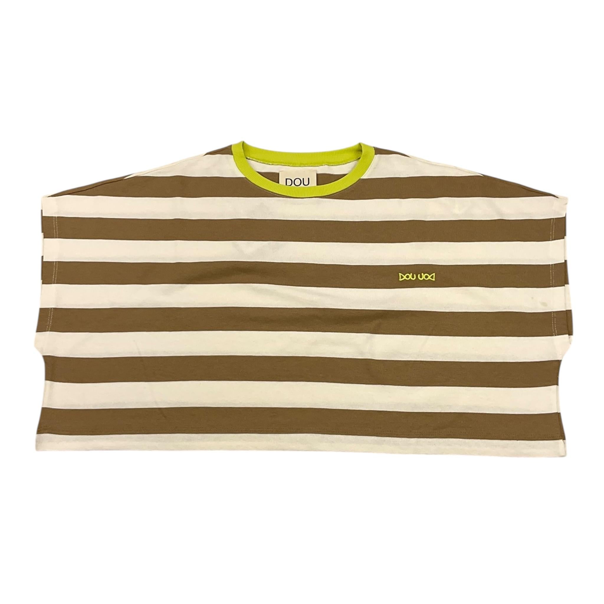 Dou Dou T-Shirt Girocollo Bicolore con Fantasia A Righe per Bambina DW8A21 BIANCO/BEIGE DOU DOU 