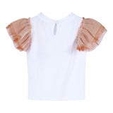 Odi Et Amo T-Shirt Girocollo Tinta Unita con Maniche In Tulle Bianco per Neonata