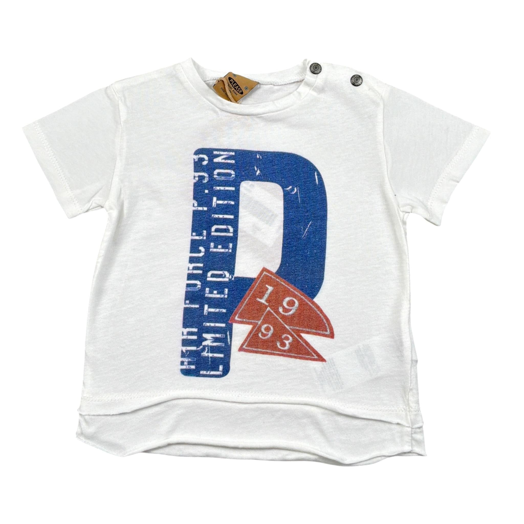 Please T-Shirt Girocollo tinta unita con Stampa Bianco per Neonato MB38030B BIANCO PLEASE 