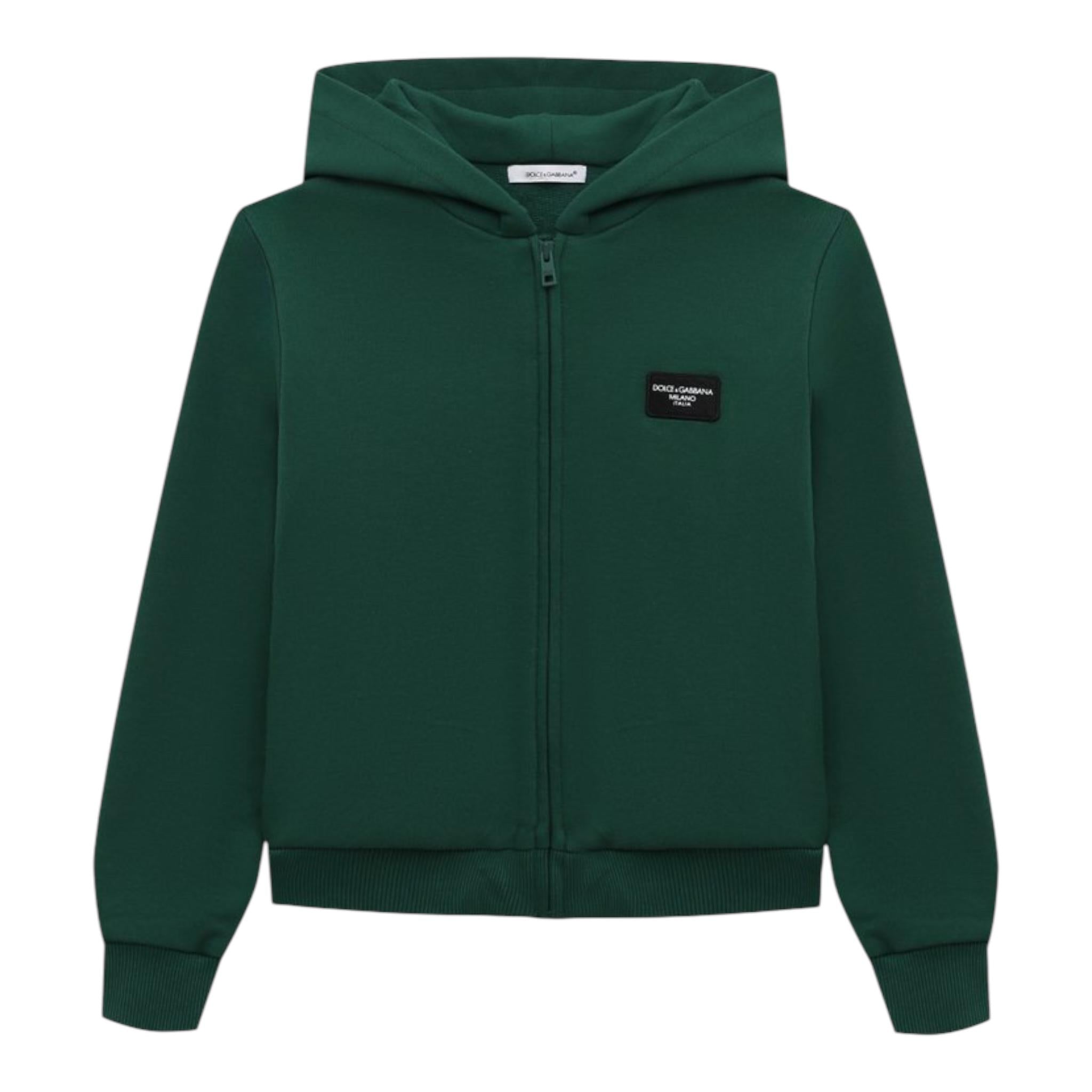 DOLCE & GABBANA felpa tinta unita con zip e cappuccio Verde per Bambino L4JWID VERDE DOLCE & GABBANA 