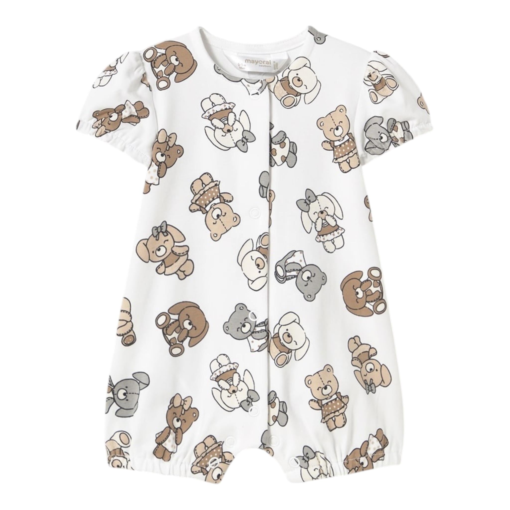 Mayoral Pagliaccetto Mezza Manica Tinta Unita con Stampe Orsi per Neonata 1754 BIANCO MAYORAL 