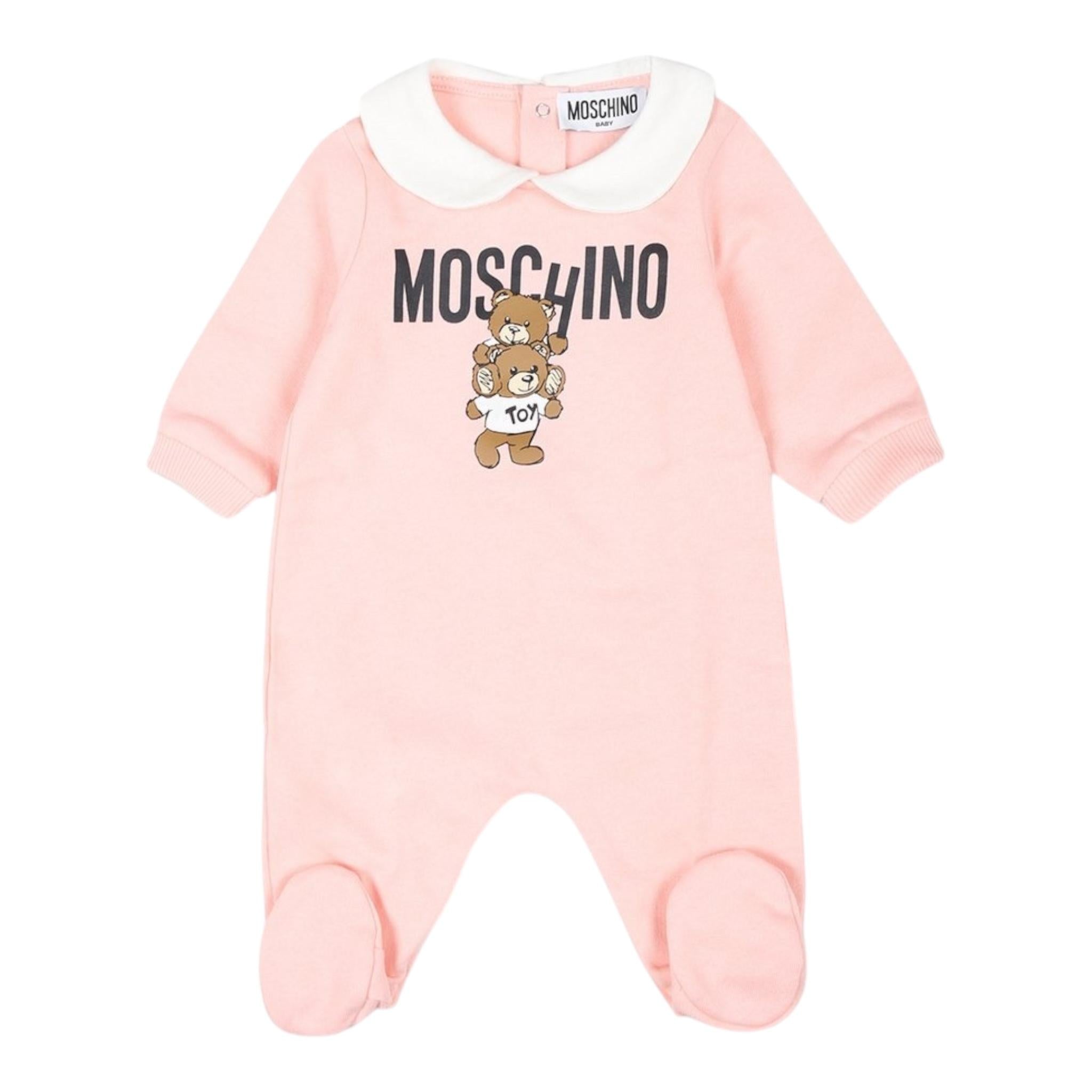 MOSCHINO tutina manica lunga tinta unita cn colletto e stampa in contrasto Rosa per Neonata MZY037X ROSA MOSCHINO 