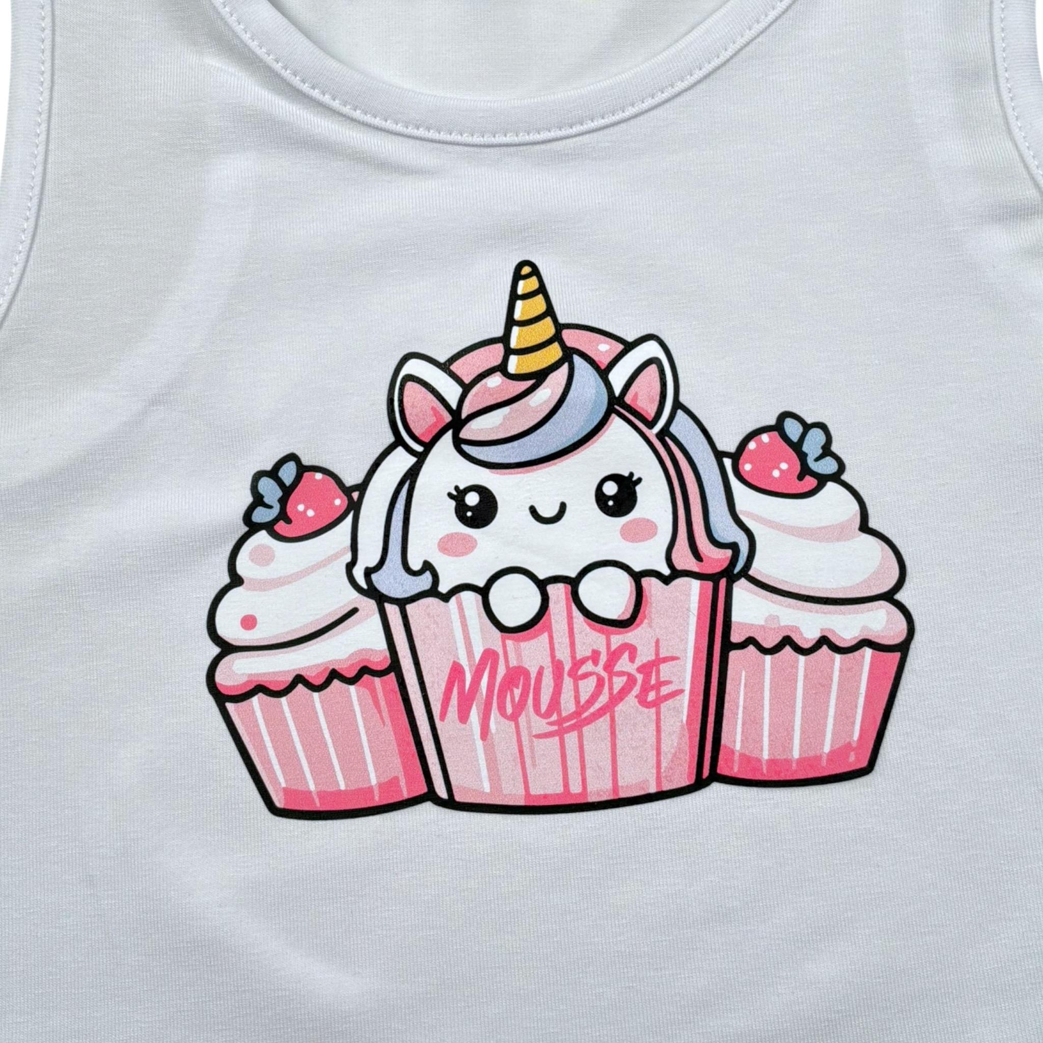 Mousse Canotta Tinta Unita con Stampa per Bambina UNILEOOOJ BIANCO MOUSSE 