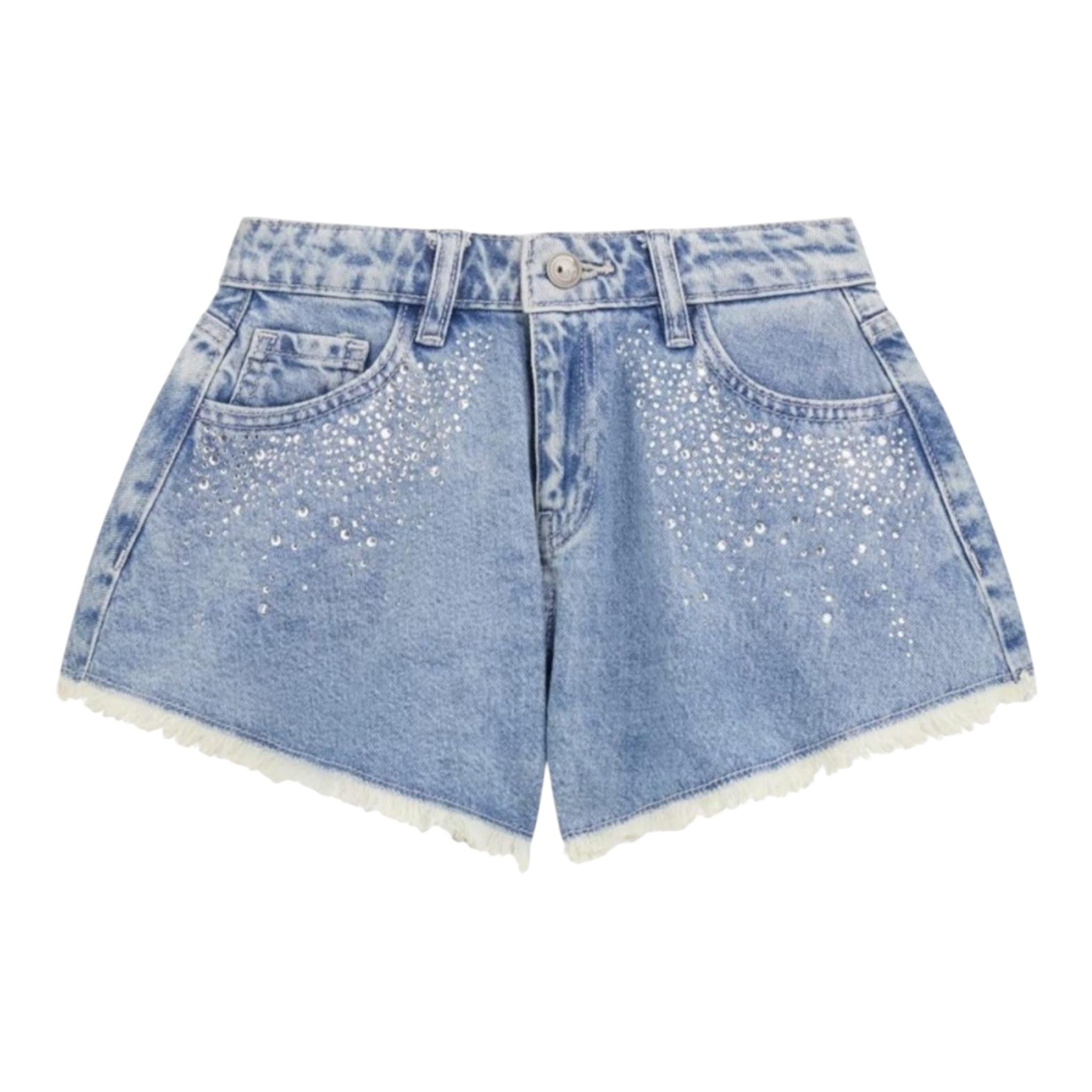 Guess Short In Denim Tinta Unita con Brillantini per Bambina J5GD42D45E0 AZZURRO GUESS 