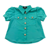 Odi Et Amo Camicia Mezza Manica Tinta Unita Verde Acqua per Bambina