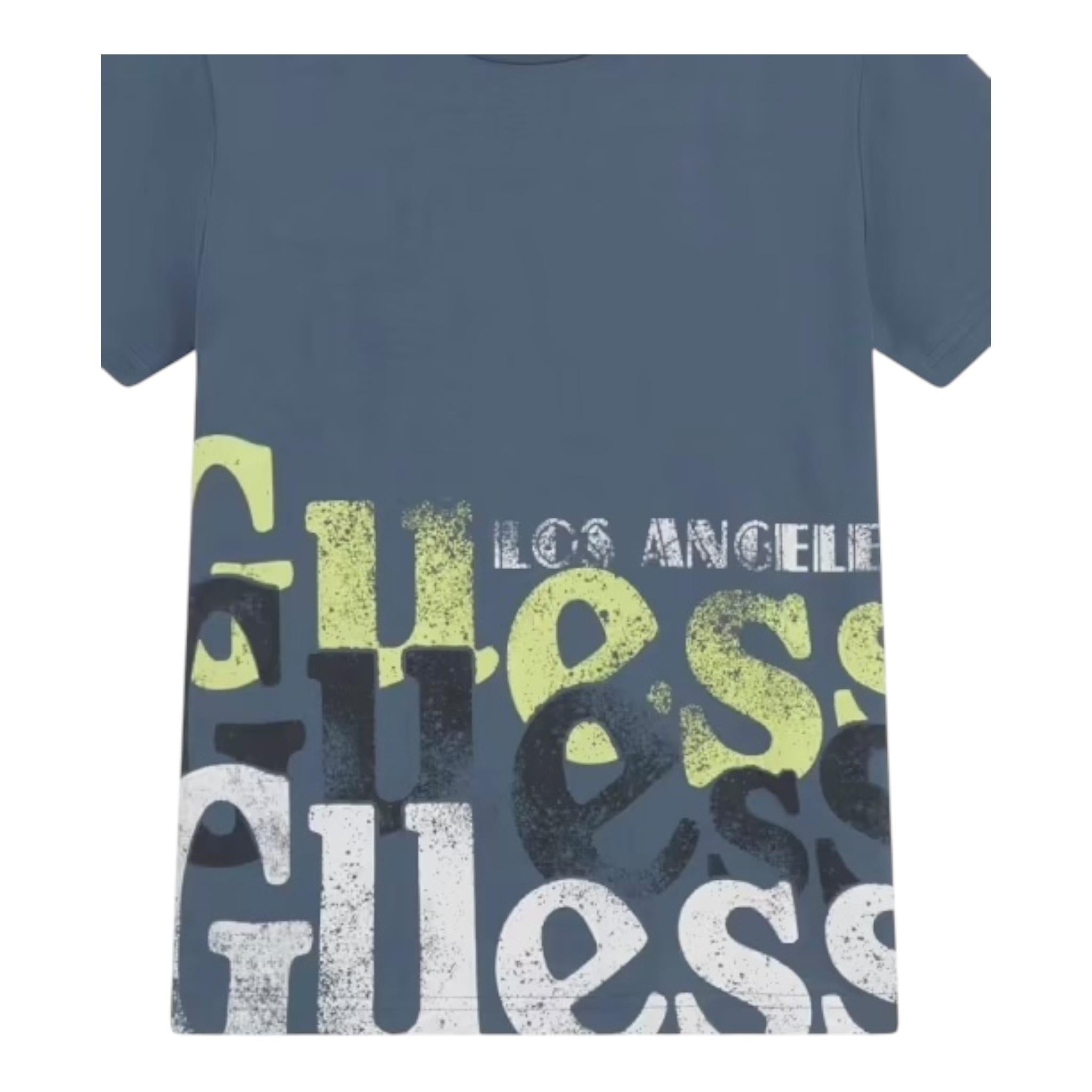 Guess T-Shirt Girocollo Tinta Unita con Stampa per Bambino L5RI12K8HM4 BLU GUESS 