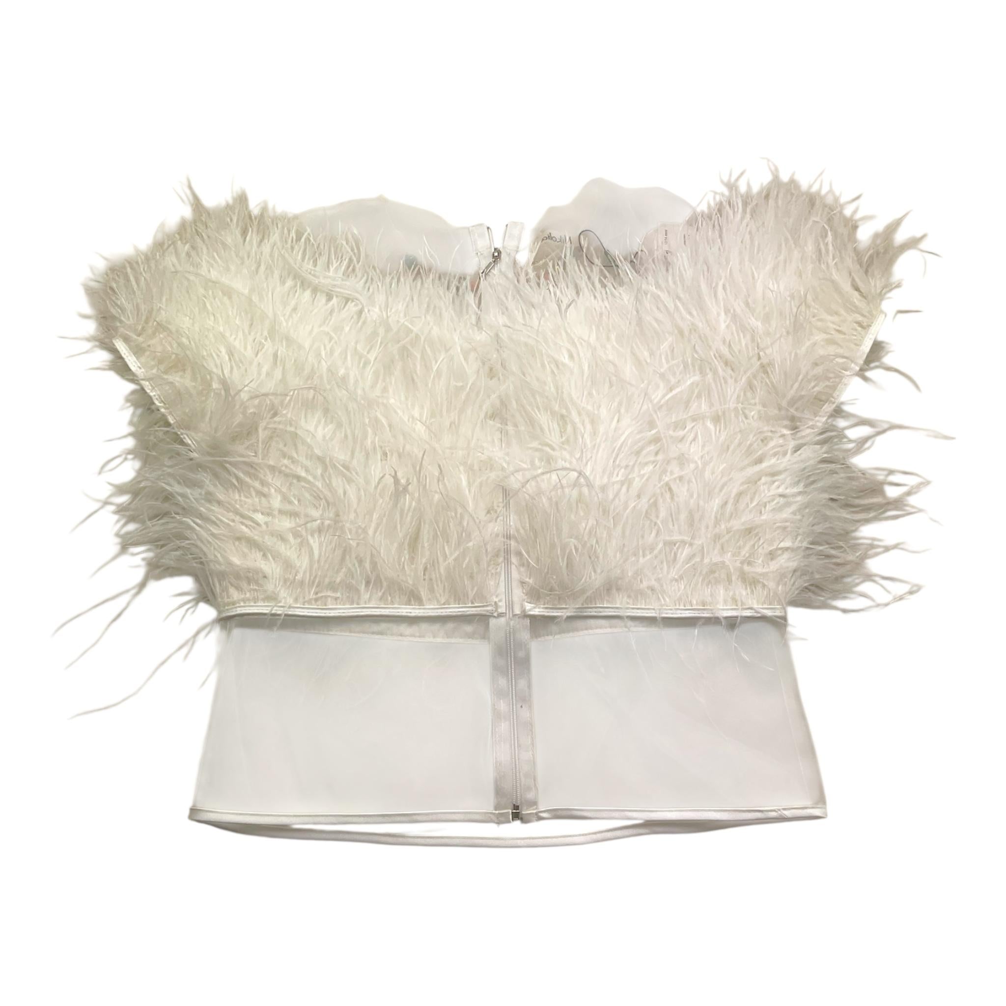 Nikolia Top Tinta Unita Giromanica con Piume per Bambina GLORIATOP BIANCO NIKOLIA 