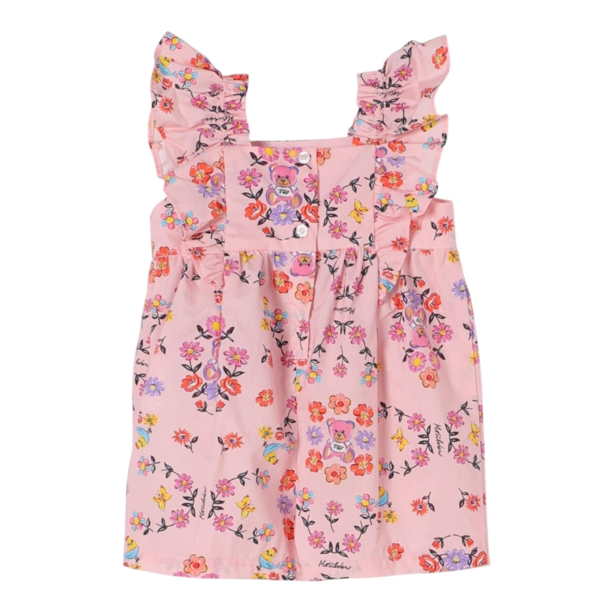 Moschino Pagliaccetto Giromanica Tinta Unita Fantasia Floreale per Neonata MDT019 ROSA MOSCHINO 