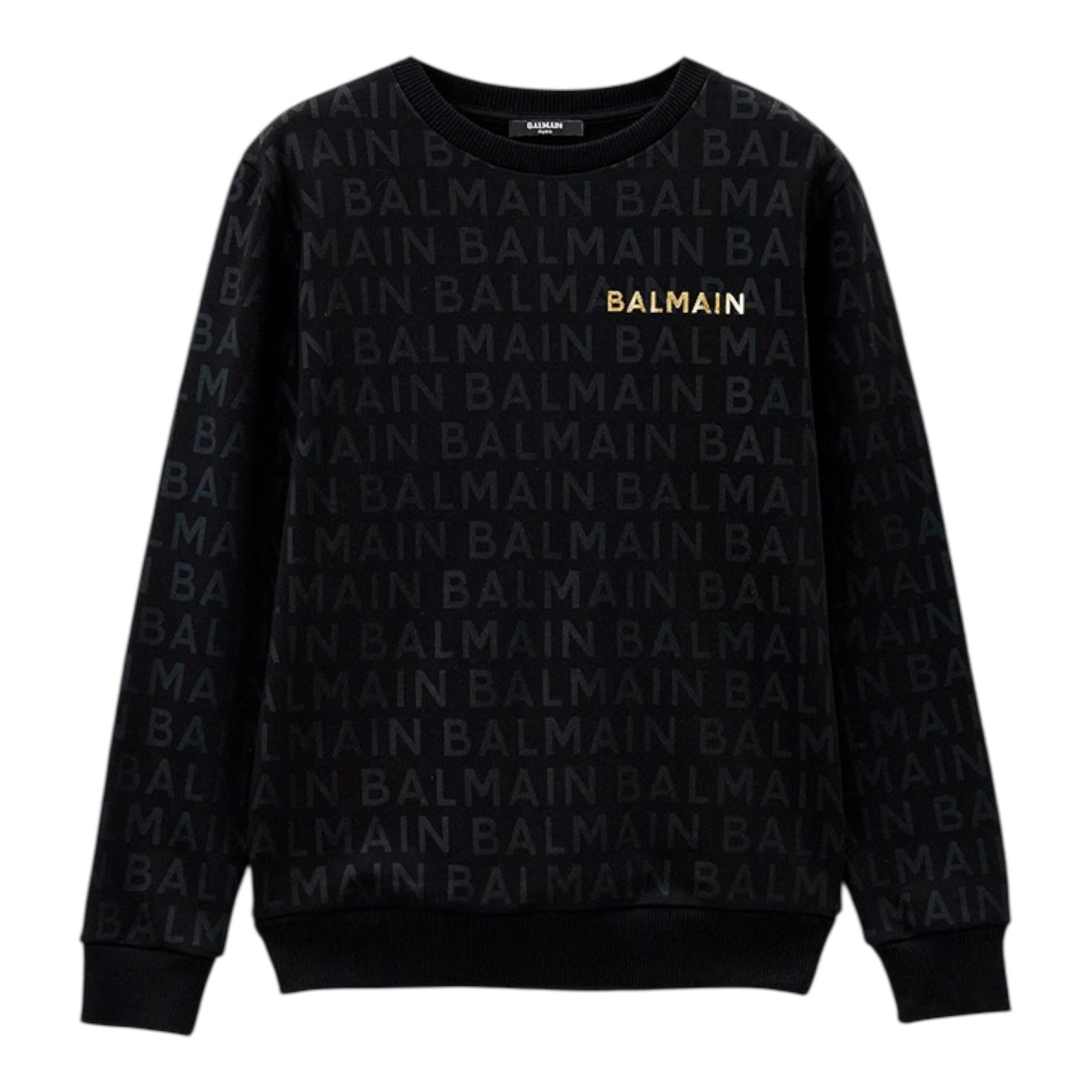 Balmain Felpa Girocollo Tinta Unita Logata per Bambino BT4P90 NERO BALMAIN 