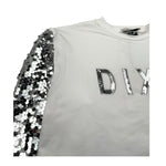 Dixie Felpa Chiusa Girocollo Tinta Unita con Maniche Paillettate per Bambina LB09042G74 BIANCO DIXIE 