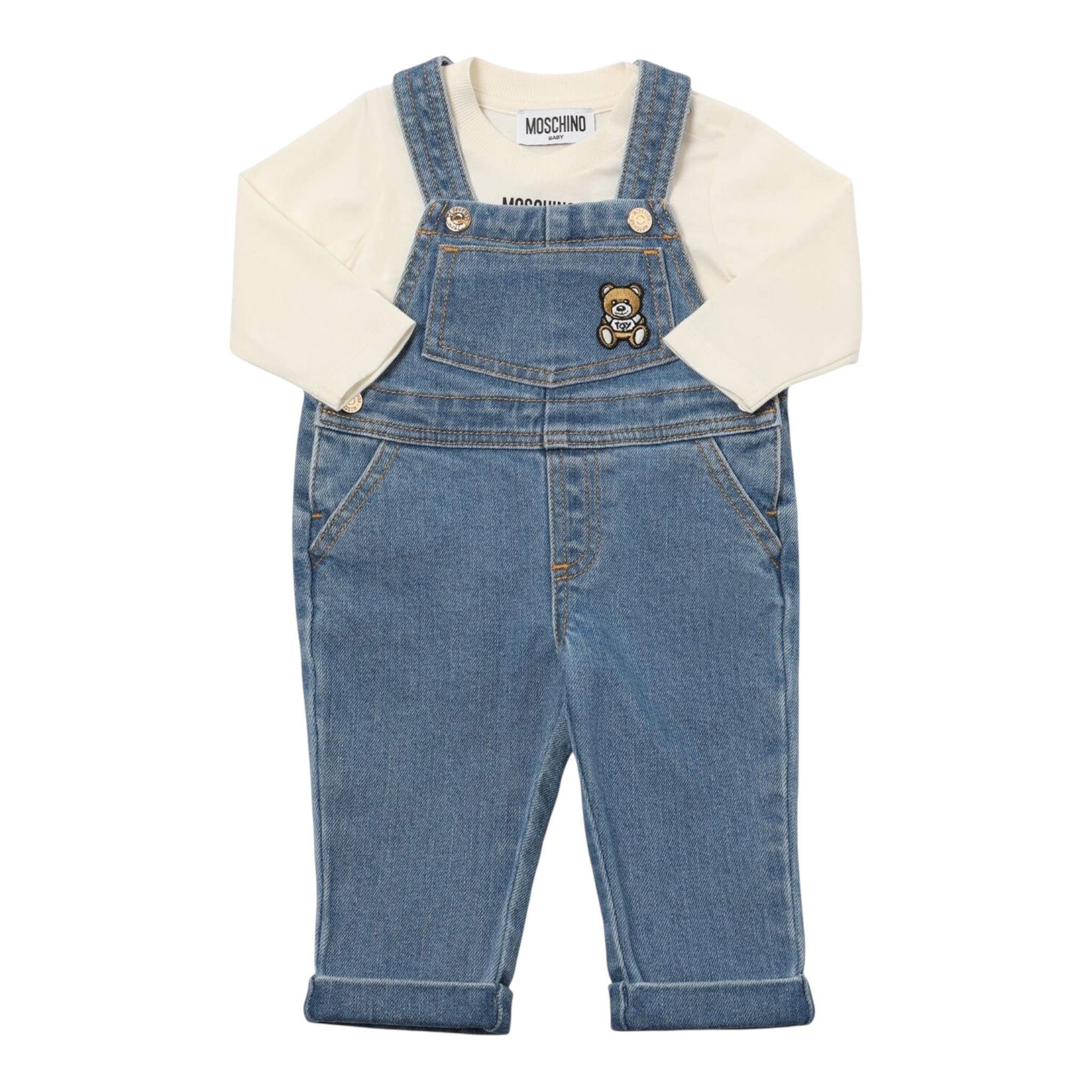 MOSCHINO completo 2 pezzi salopette-shirt Azzurro per Neonato MUK04V AZZURRO MOSCHINO 