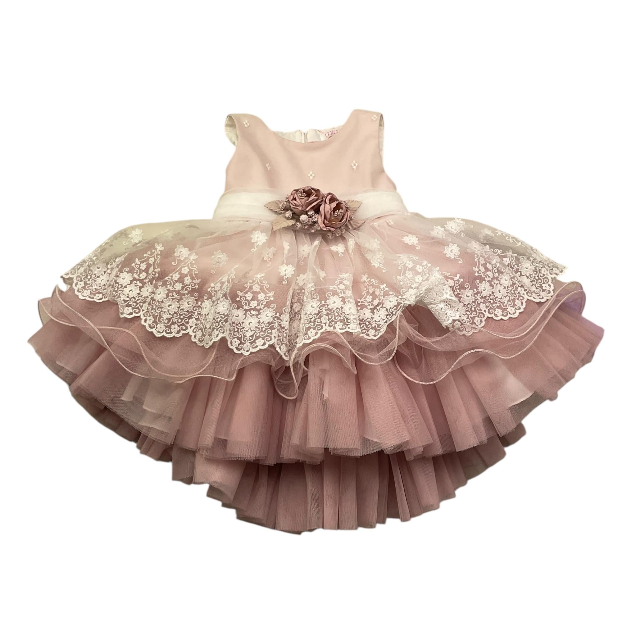 Mimilu' Abito Giromanica Cerimoniale Tinta Unita In Tulle per Neonata MU218264 ROSA MIMILU' 