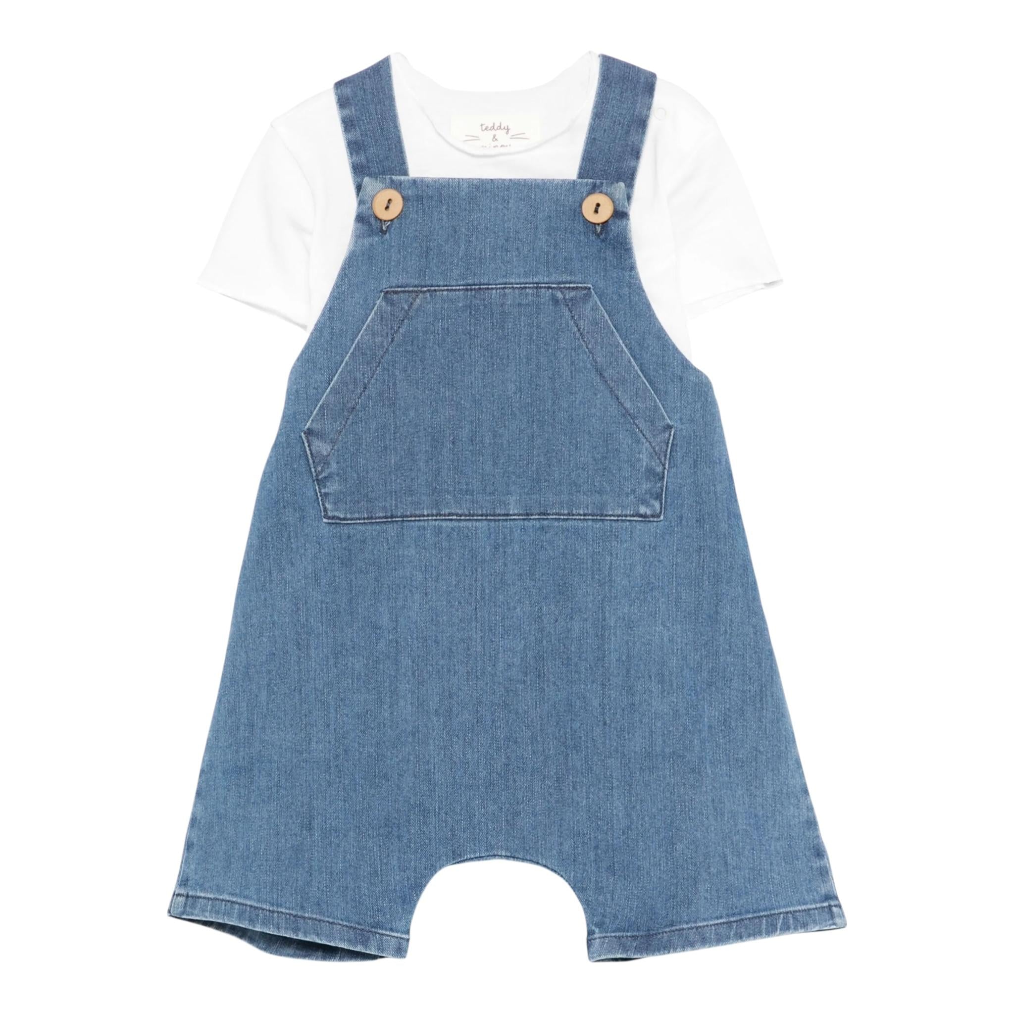 Teddy E Minou Completo 2 Pezzi T-Shirt-Salopette per Neonato E25CP064J0003 BLU TEDDY E MINOU 