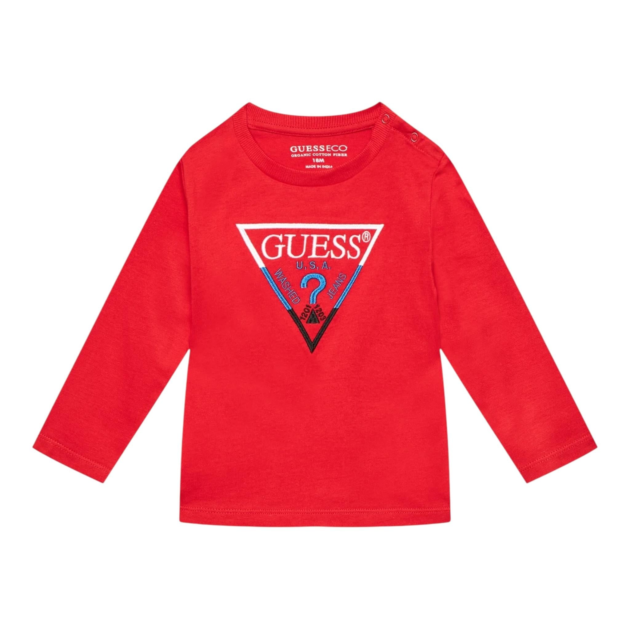 GUESS shirt girocollo tinta unita ocn logo Rosso per Neonato N4YI36K8HM4NX ROSSO GUESS 