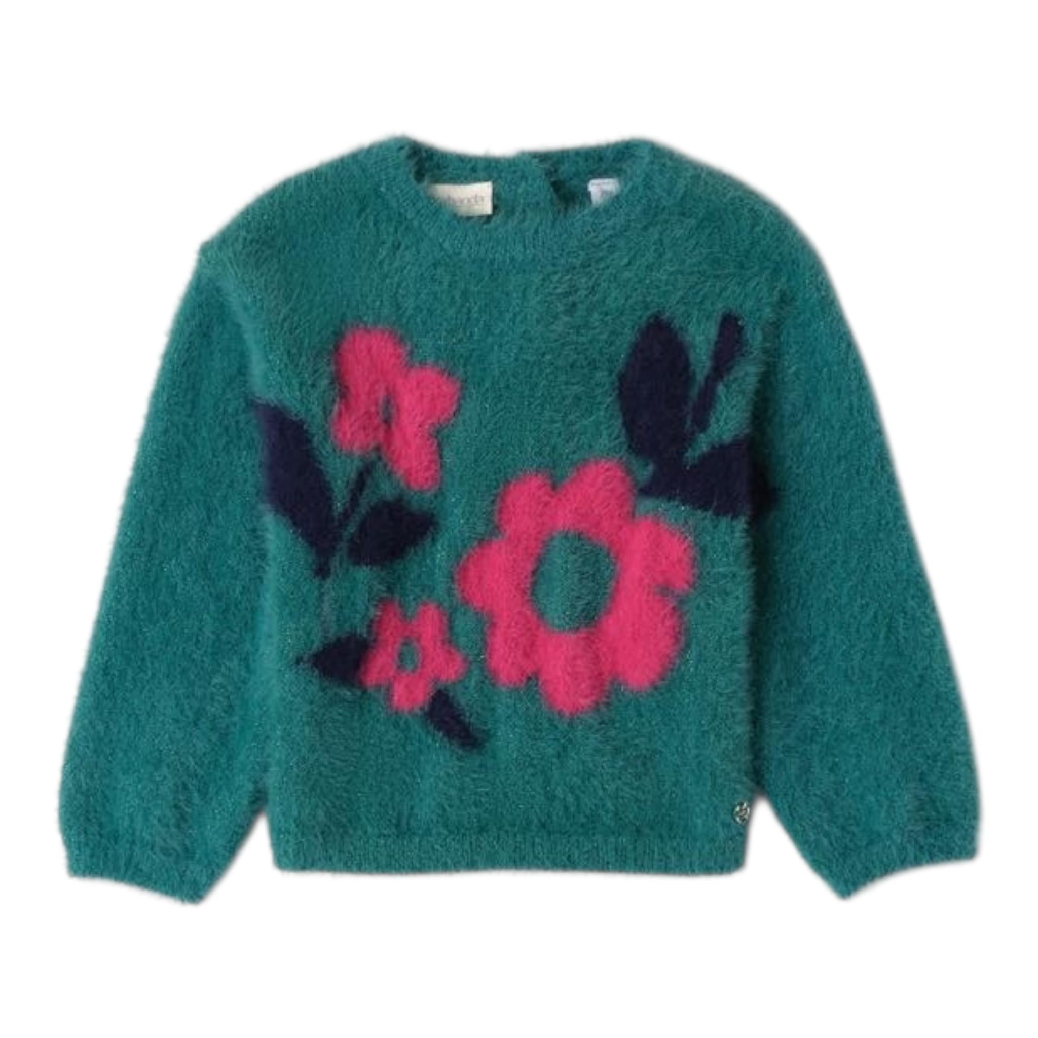 SARABANDA maglia girocllo tinta unita con stampa Verde per Bambina 0A204 VERDE SARABANDA 