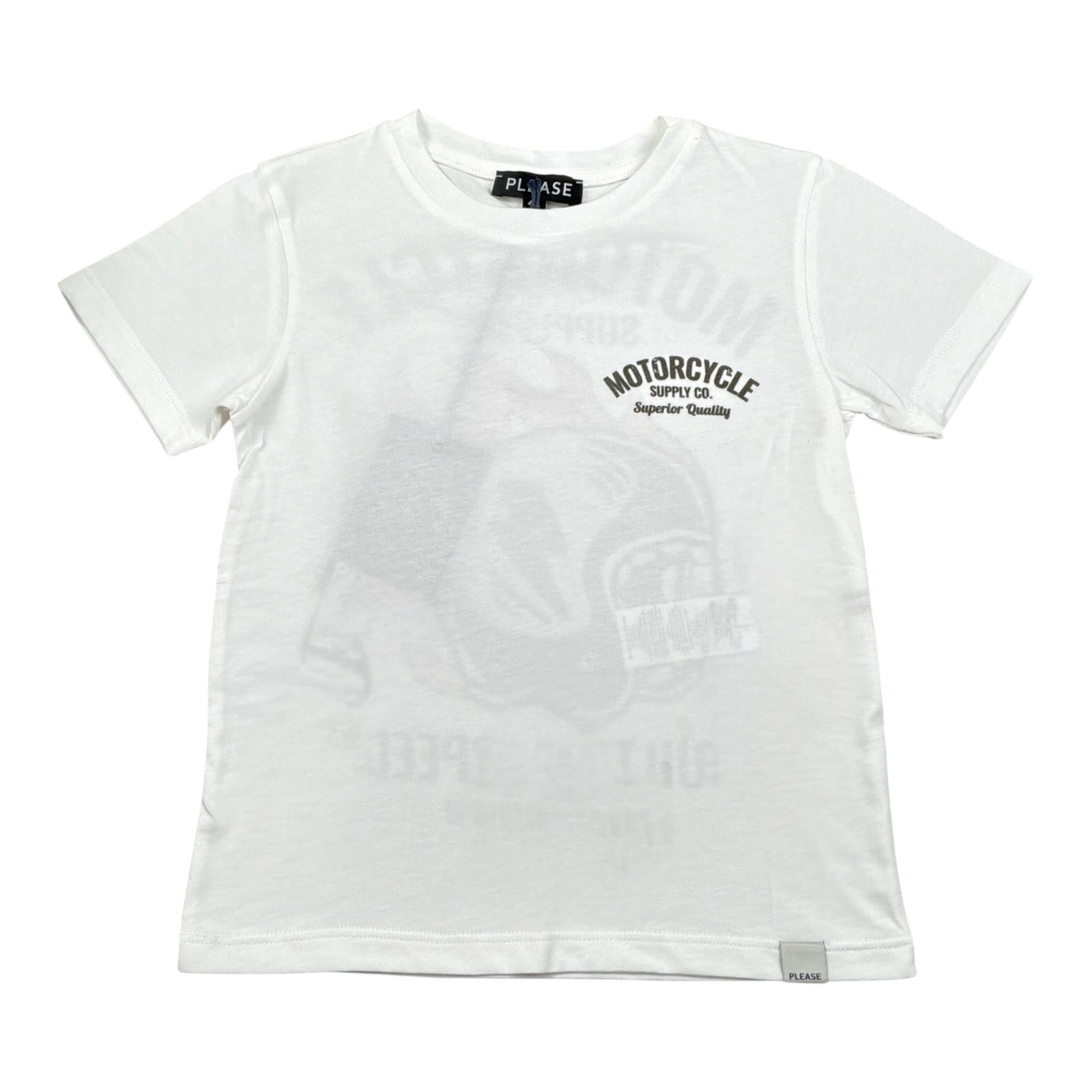 Please T-Shirt Girocollo tinta unita con Stampa Bianco per Bambino MBF1030B72 BIANCO PLEASE 