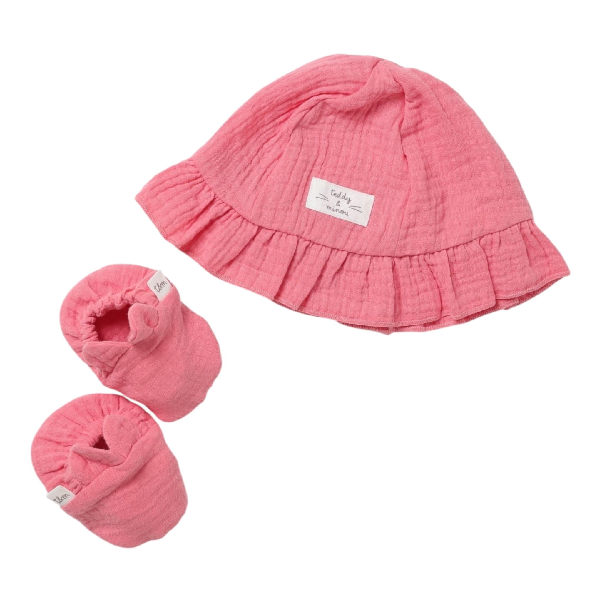 Teddy E Minou Set Cappello-Babbucce Tinta Unita per Neonata E25AC028C0070 ROSA TEDDY E MINOU 