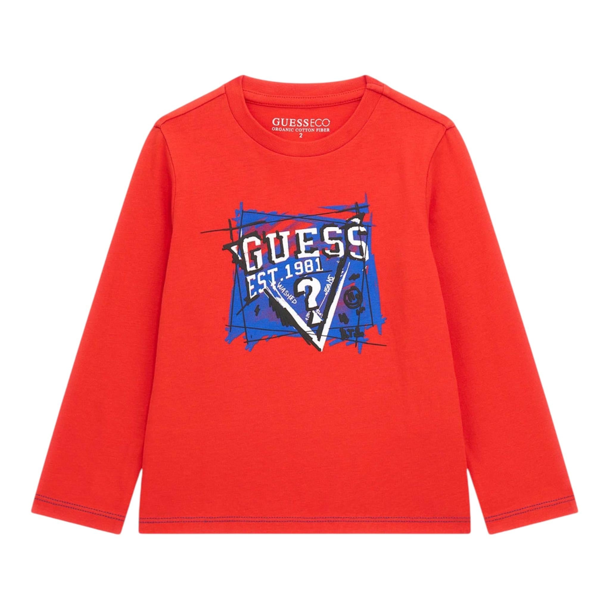 GUESS shirt girocollo tinta unita con stampa Rosso per Neonato N4YI01K8HM4 ROSSO GUESS 