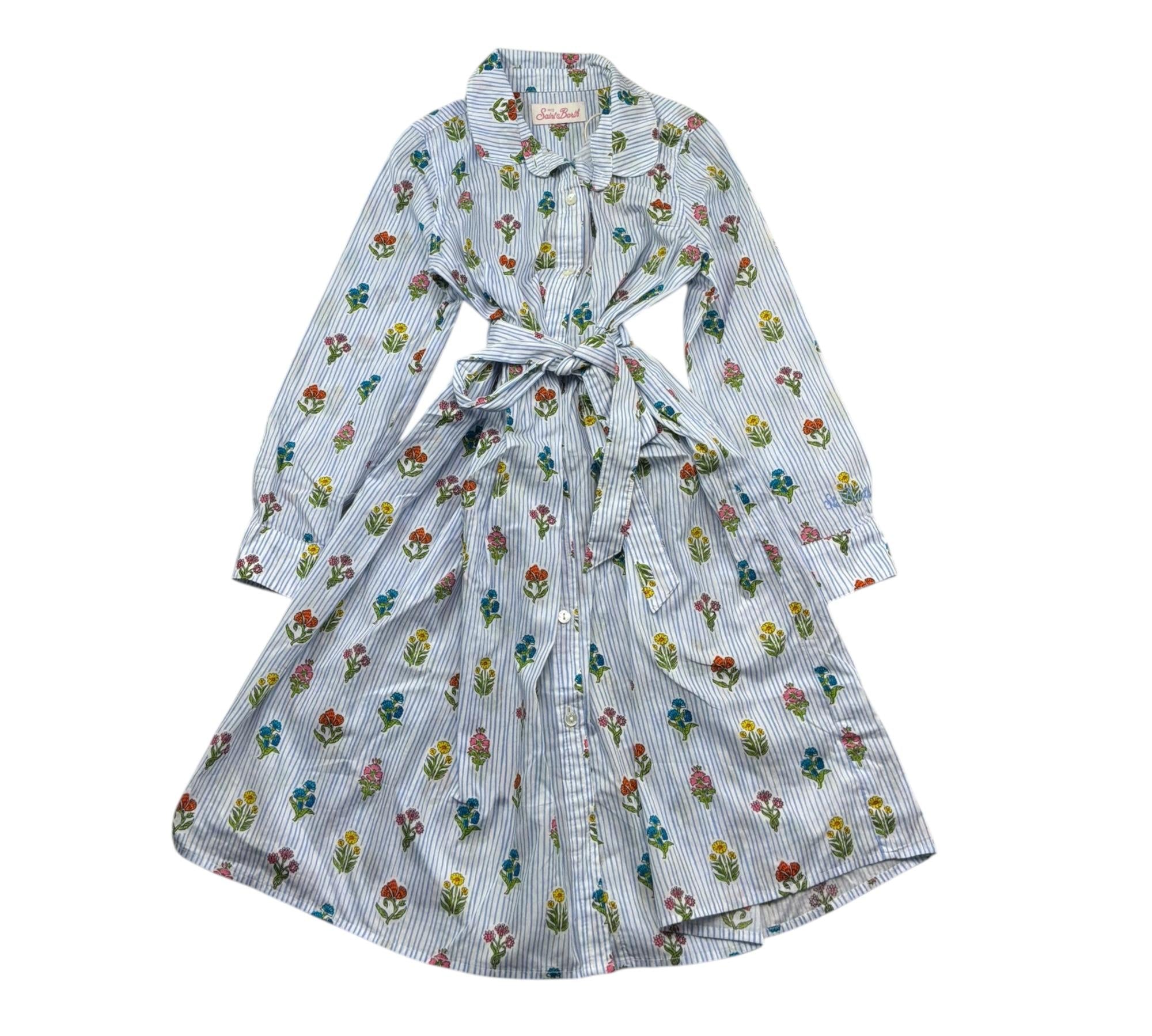 Saint Barth Abito Manica Lunga Fantasia A Righe per Bambina PHILIPA BIANCO SAINT BARTH 