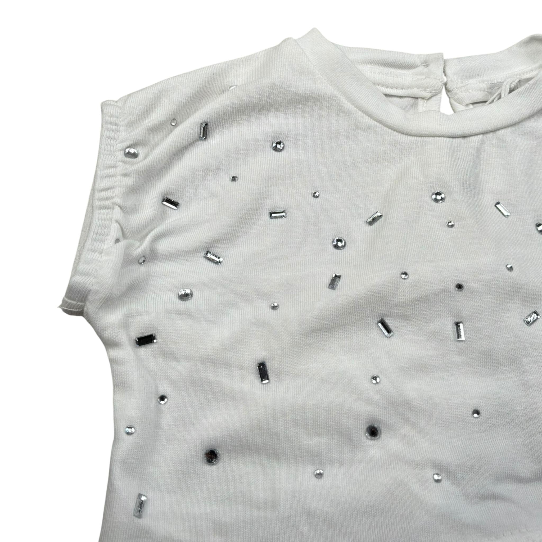 M+E' T-Shirt Girocollo Tinta Unita con Brillantini per Bambina UE1821J BIANCO M+E' 