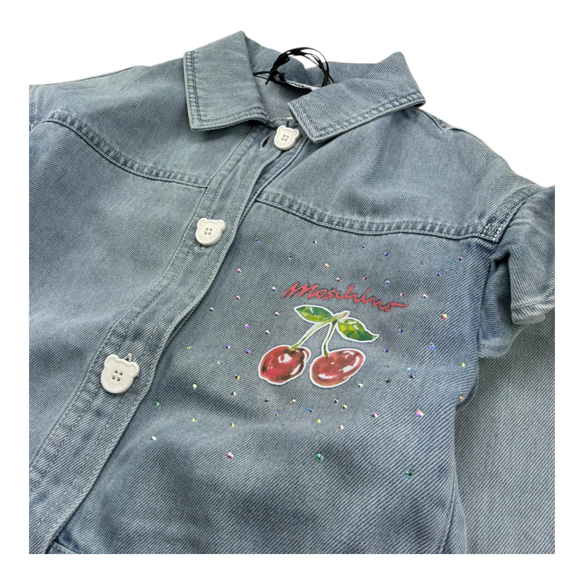 Moschino Giubbino In Denim Tinta Unita con Stampa per Bambina HDS056 AZZURRO MOSCHINO 