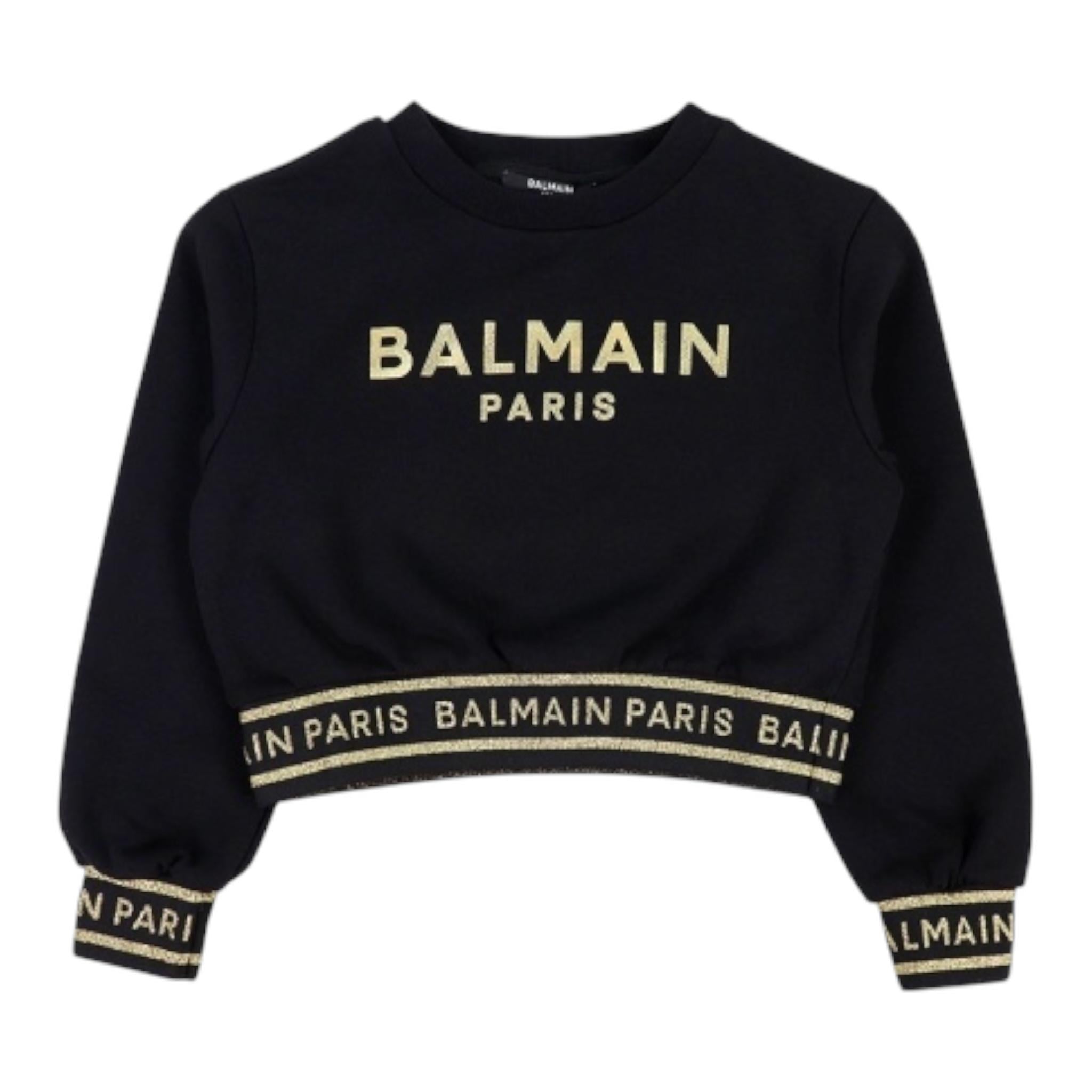 BALMAIN felpa tinta unita girocollo con stampa Nero per Bambina 6R4B30 NERO BALMAIN 