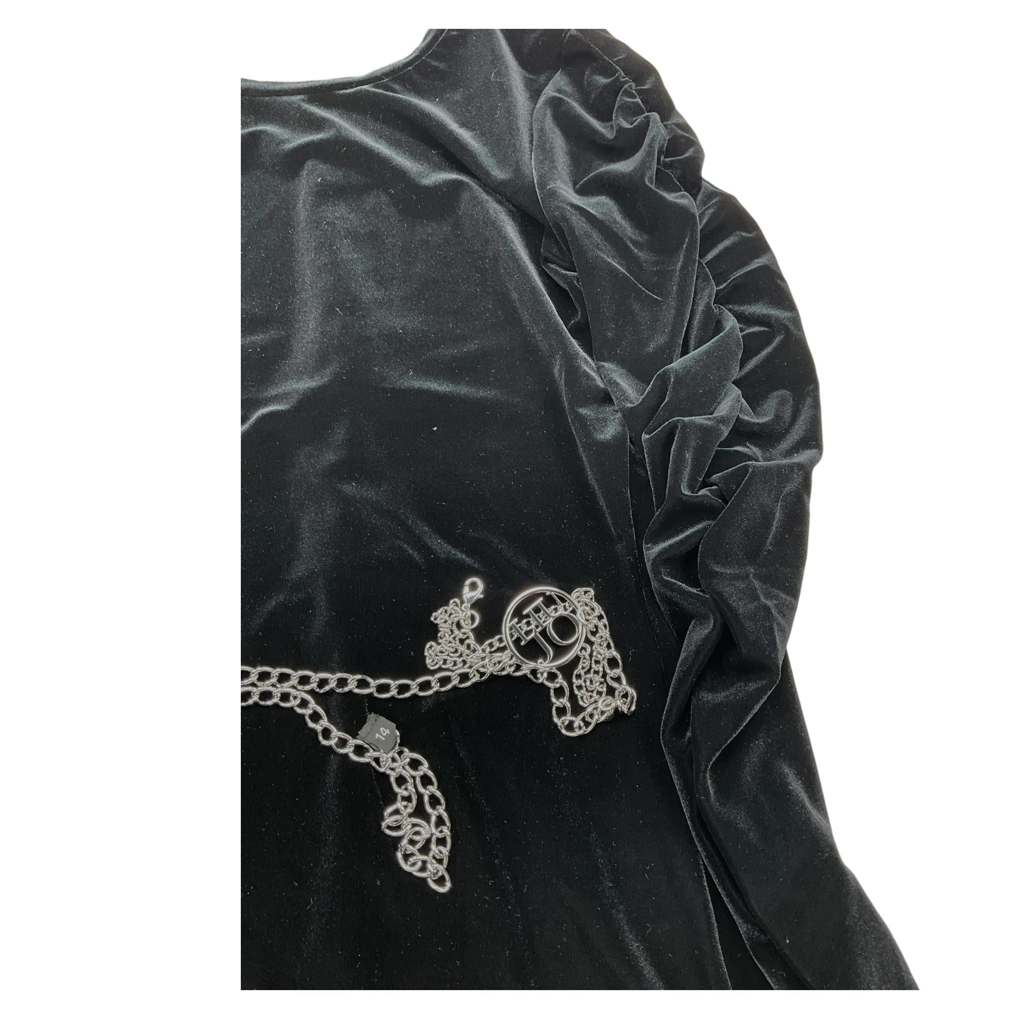 LIU JO abito manica lunga tinta unita in velluto e catena Nero per Bambina GF4177 NERO LIU JO 