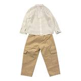 Barcellino Completo Pantalone-Camicia Bicolore Bianco/Beige Per Neonato
