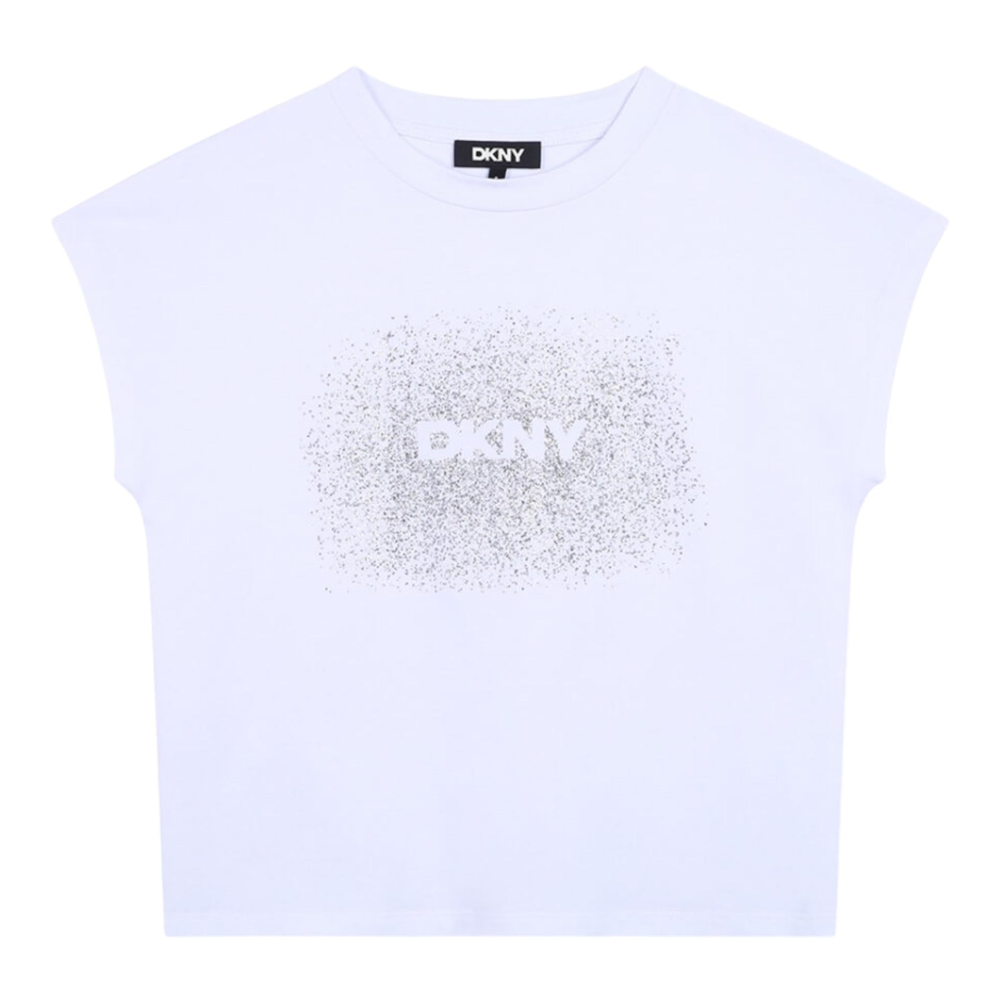 DKNY t-shirt tinta unita con stampa Bianco/argento per Bambina D62023 BIANCO/ARGENTO DKNY 