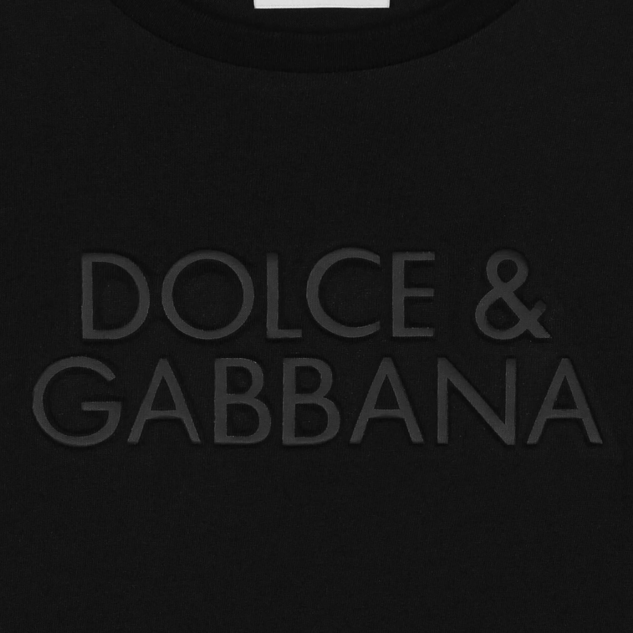 Dolce & Gabbana T-Shirt Girocollo Tinta Unita con Logo per Bambina JNDK NERO DOLCE & GABBANA 