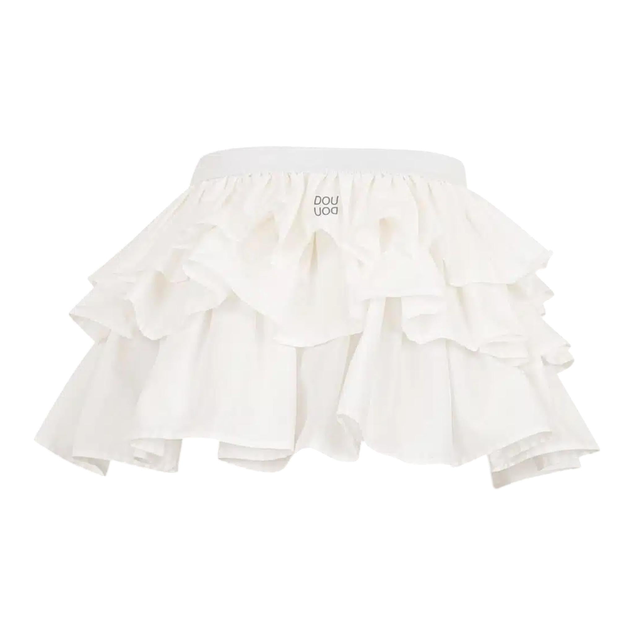 Dou Dou Gonna Tinta Unita con Balze E Elastico In Vita per Bambina DW7A61X BIANCO DOU DOU 