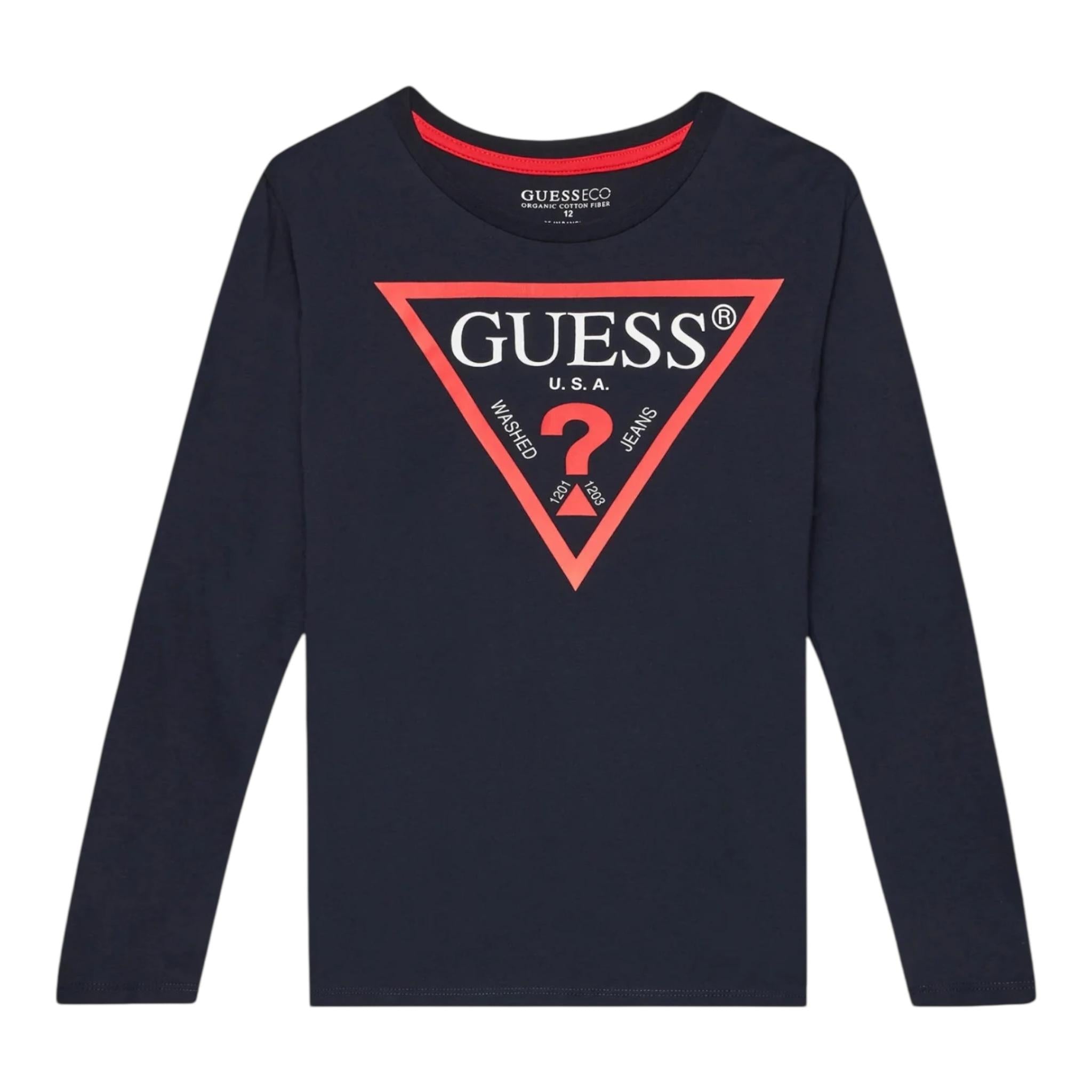 GUESS shirt girocollo tinta unita con stampa Blu per Bambino L84I29K8HM0 BLU GUESS 