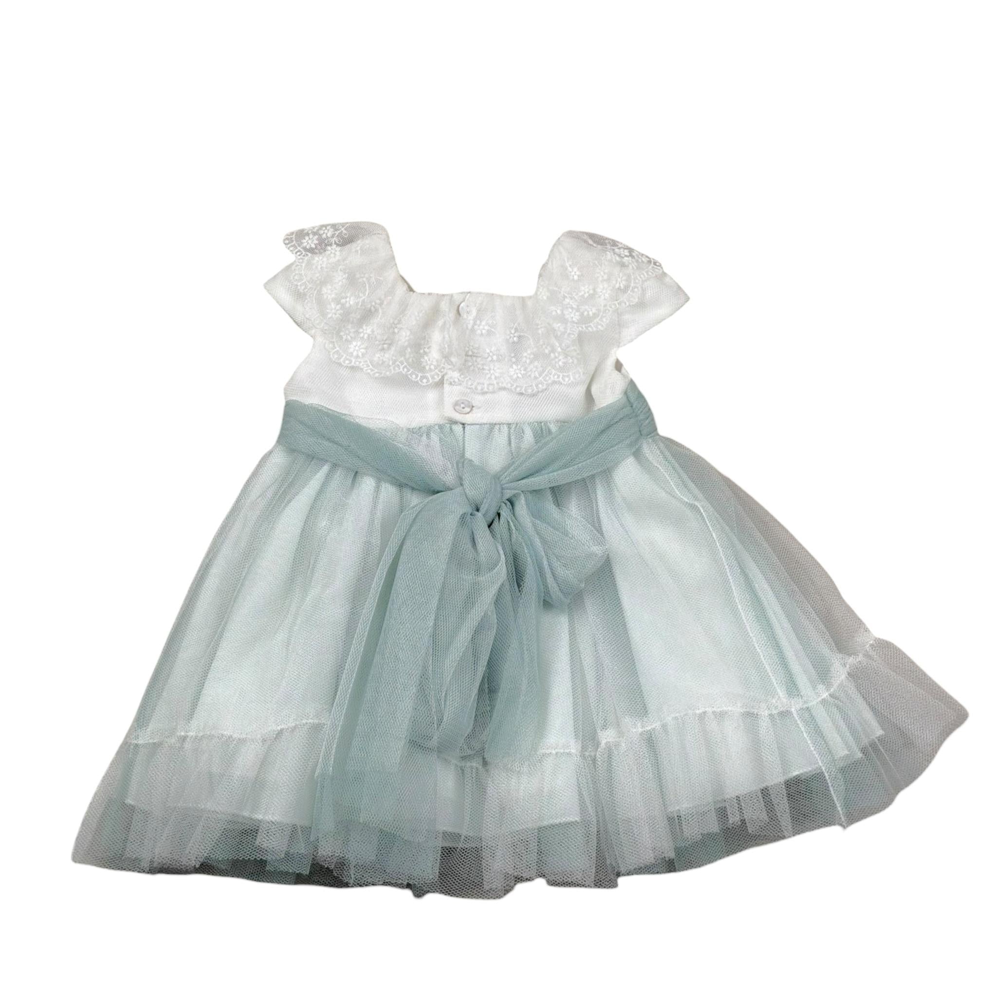 Amaya Abito Mezza Manica tinta unita con Tulle Bianco/Verde per Neonata 591004 BIANCO/VERDE AMAYA 